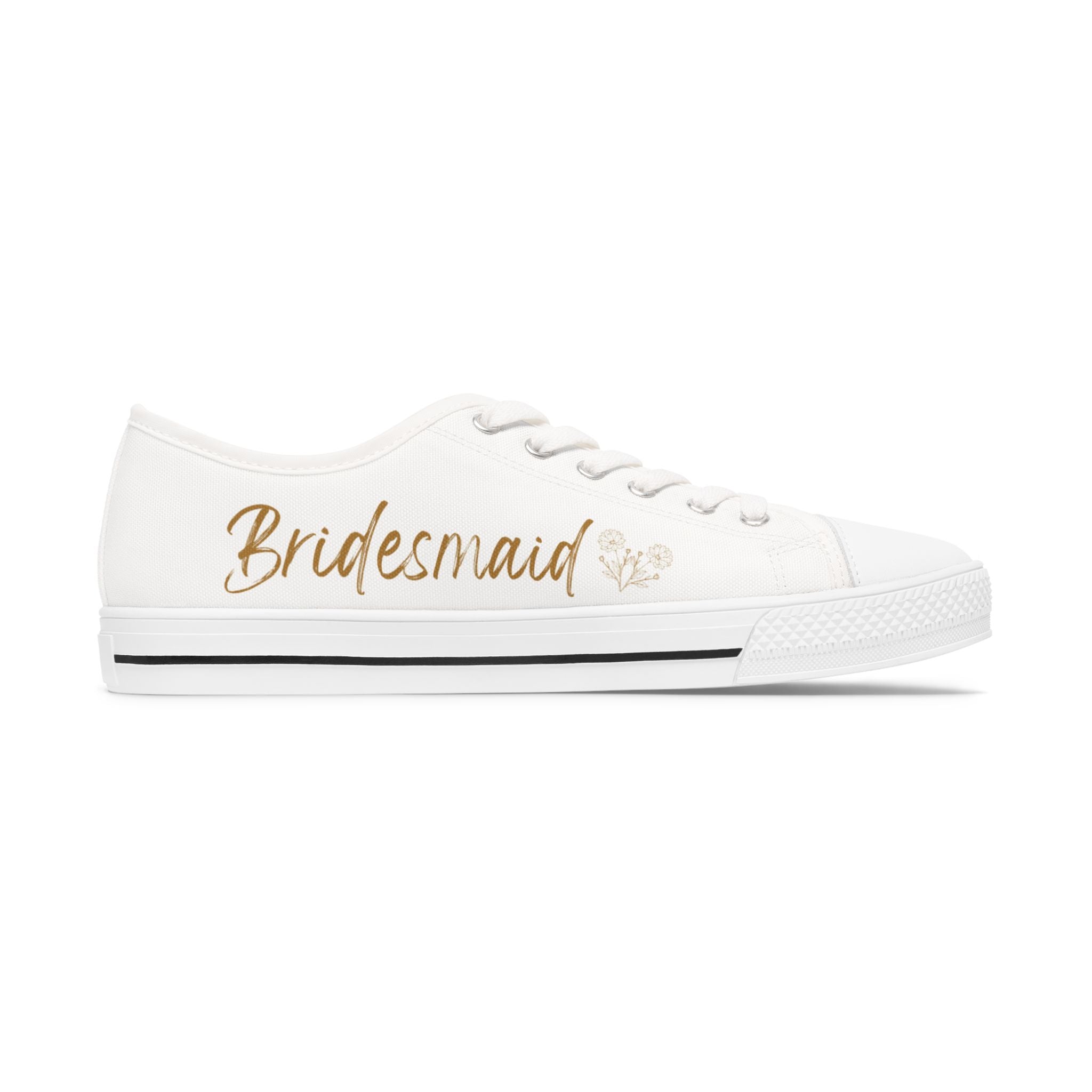 Personalized Bridesmaid Low Top Sneakers | Custom Name & Wildflower Design – Gold
