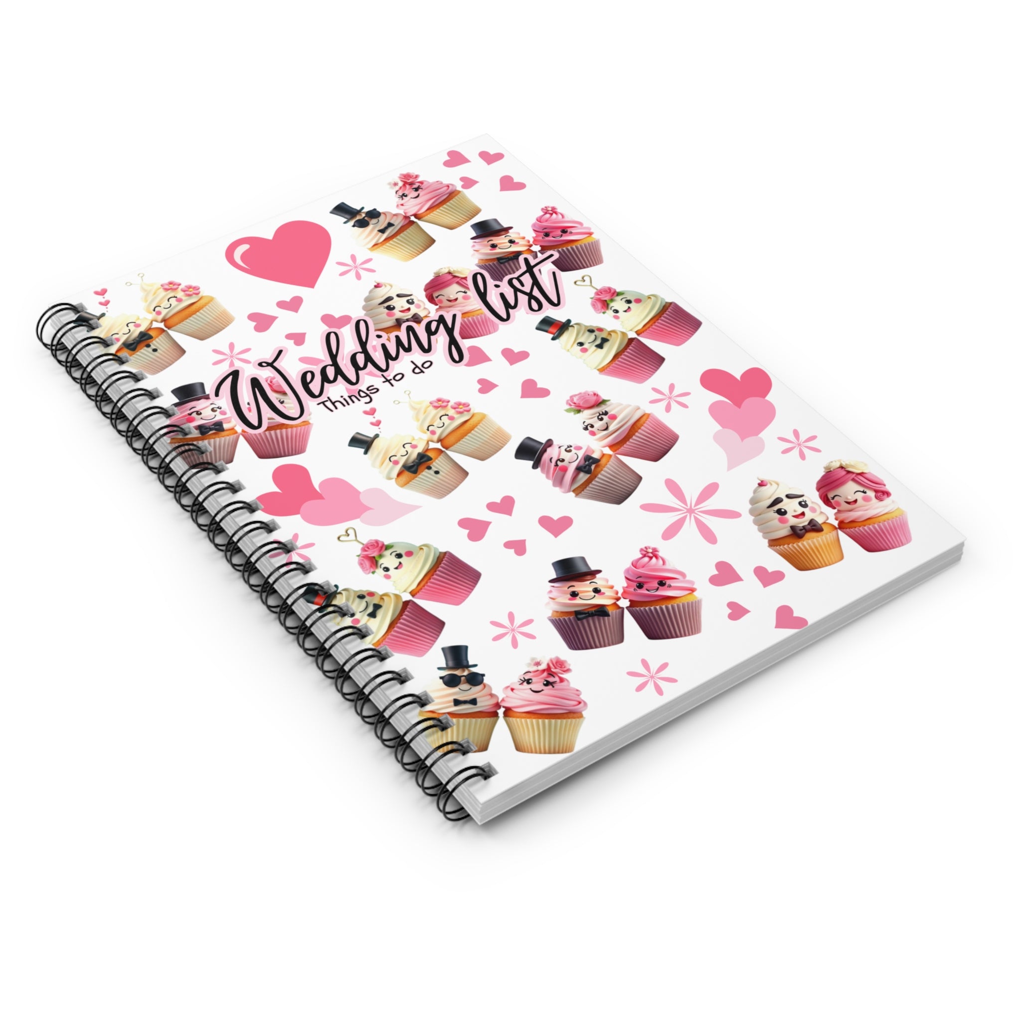 Wedding List Things to Do Spiral Notebook | Cupcake Hearts design - White