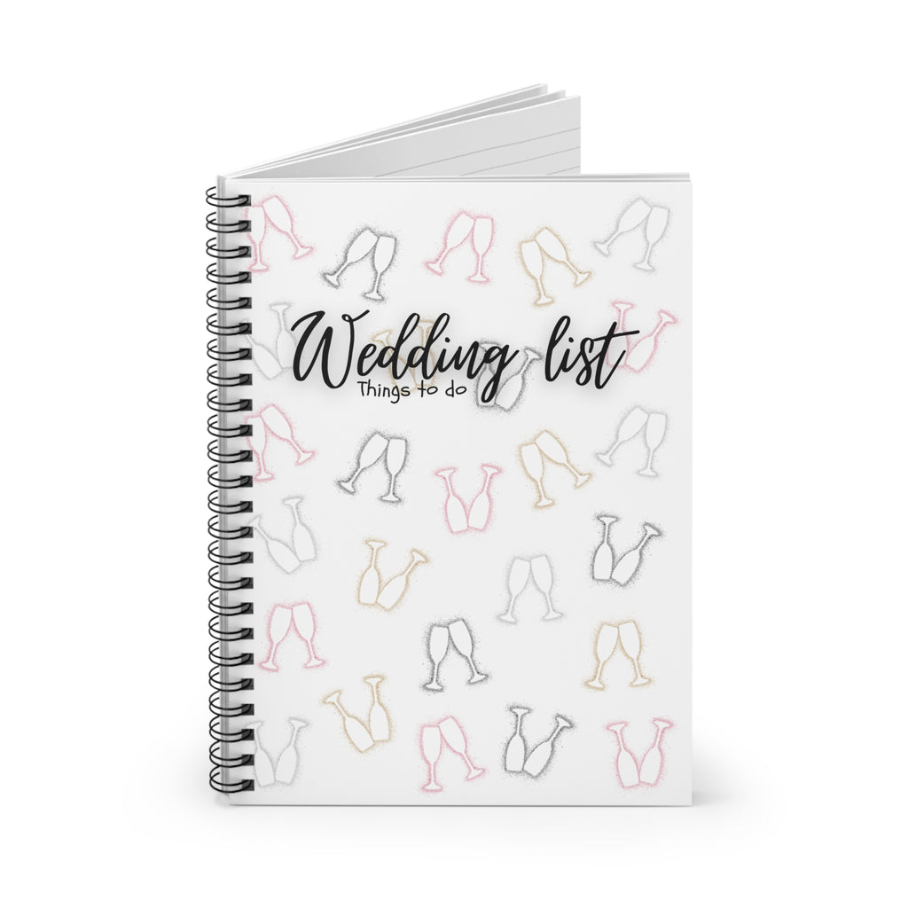 Wedding List Things To Do Spiral Notebook | Clinking Champagne Glasses - White