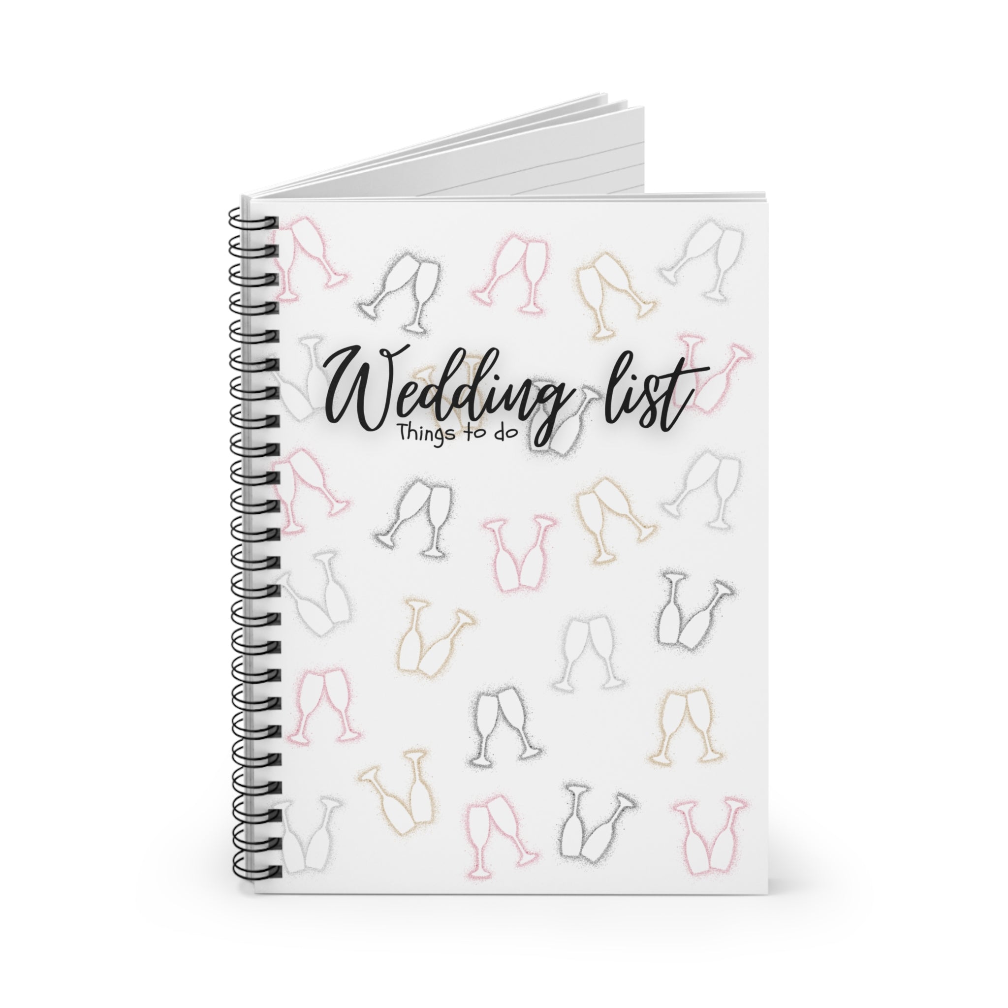 Wedding List Things To Do Spiral Notebook | Clinking Champagne Glasses - White