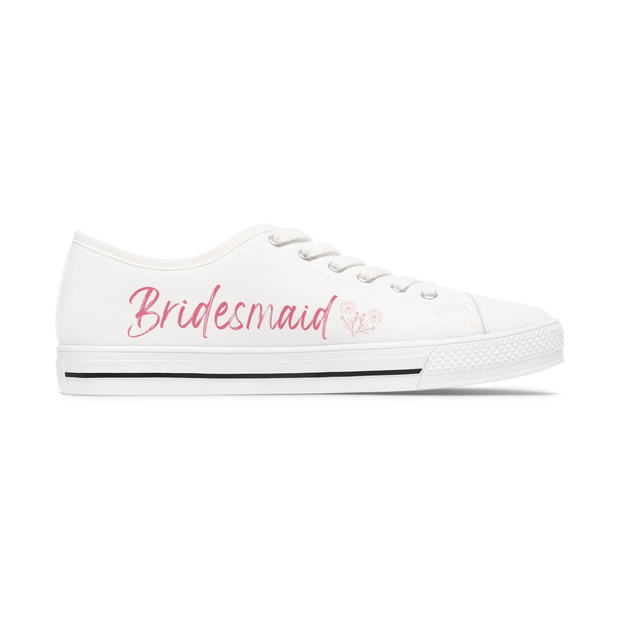 Personalized Bridesmaid Low Top Sneakers | Custom Name & Wildflower Design – Pink
