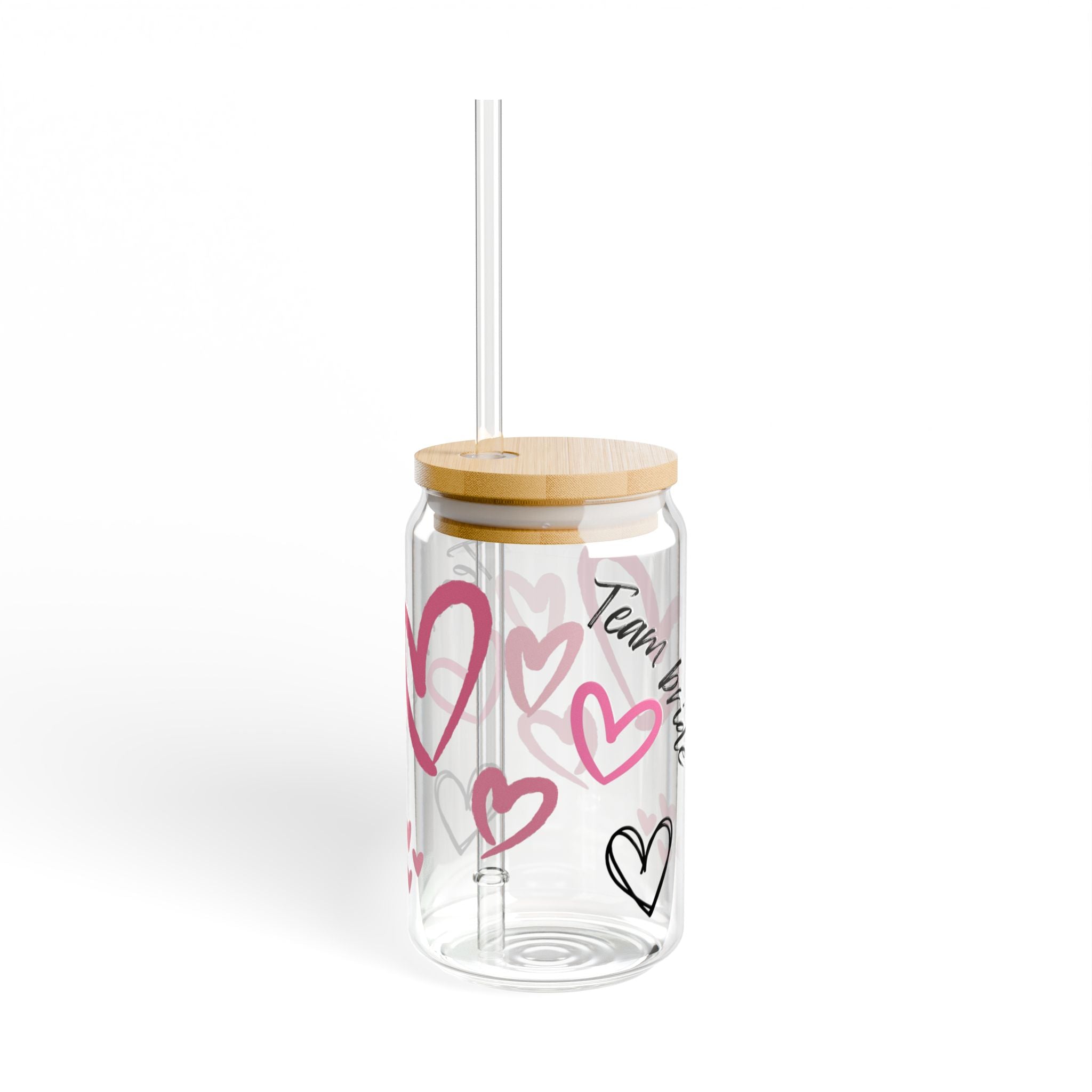 Sipper Glass 16oz - 'Team bride' text with heart design
