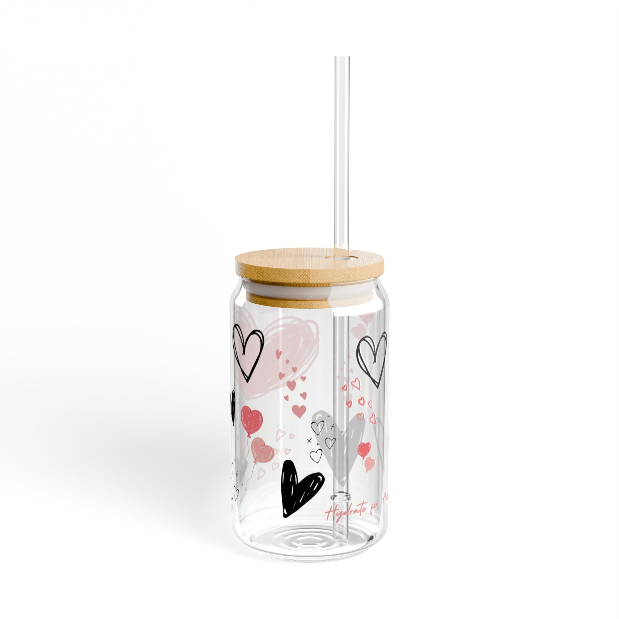 Sipper Glass 16oz - Heart Design