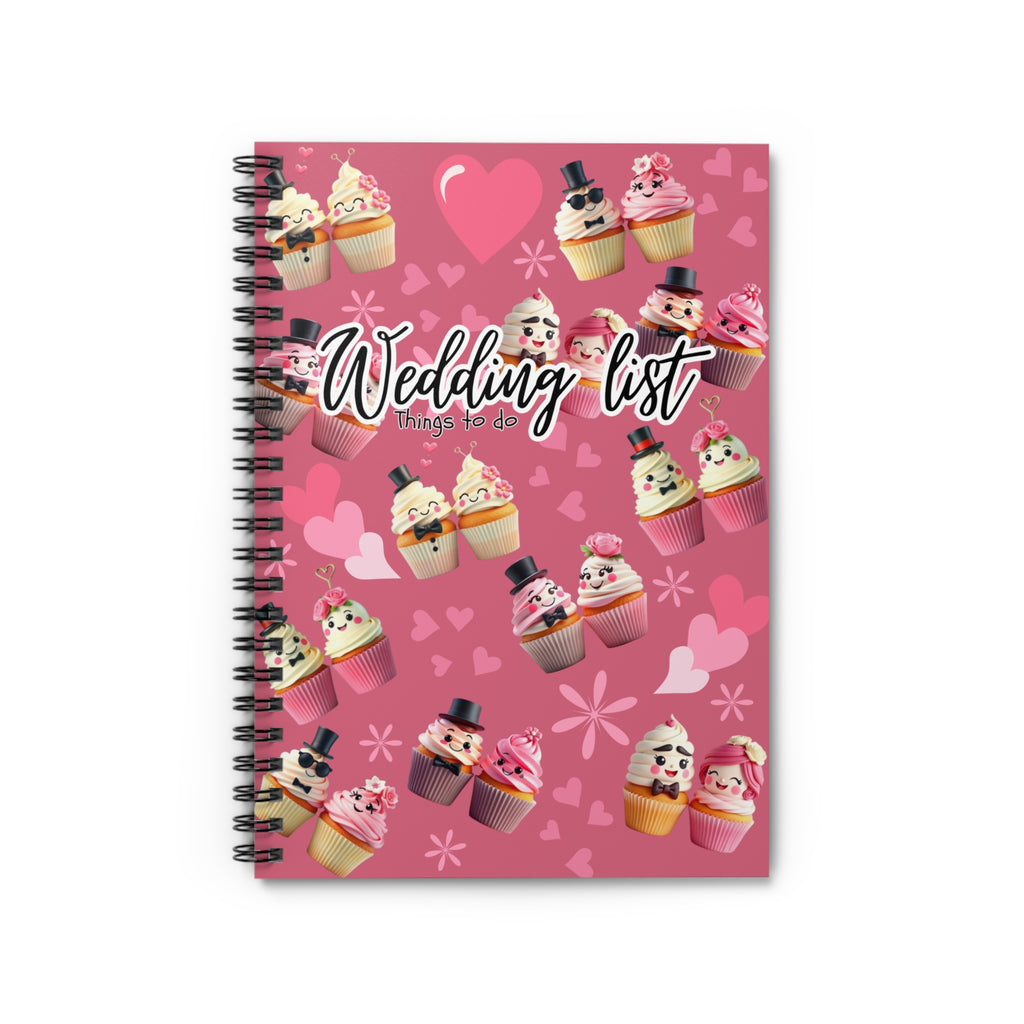 Wedding List Things to Do Spiral Notebook | Cupcake Hearts design - Dark Pink