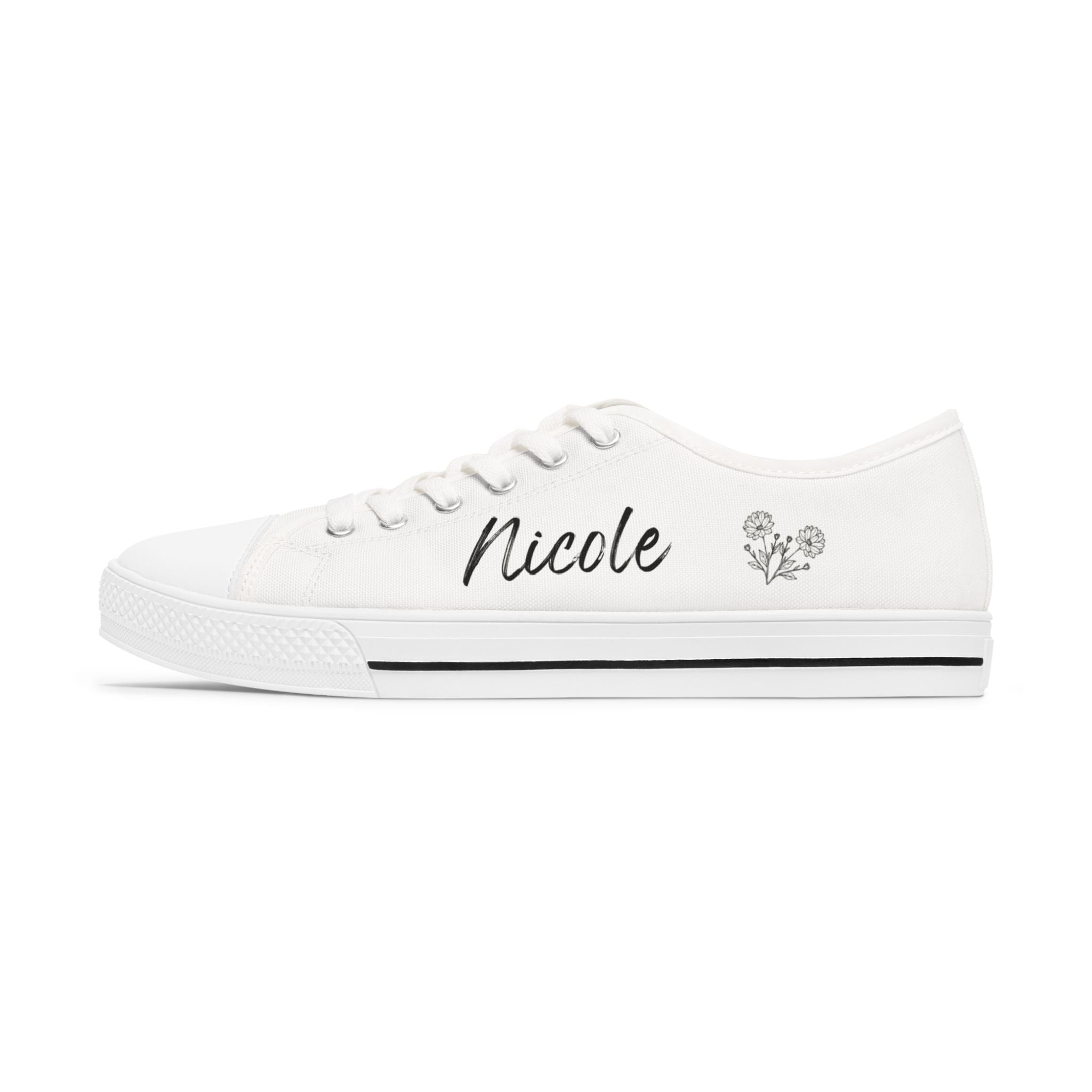 Personalized Bridesmaid Low Top Sneakers | Custom Name & Wildflower Design - Black