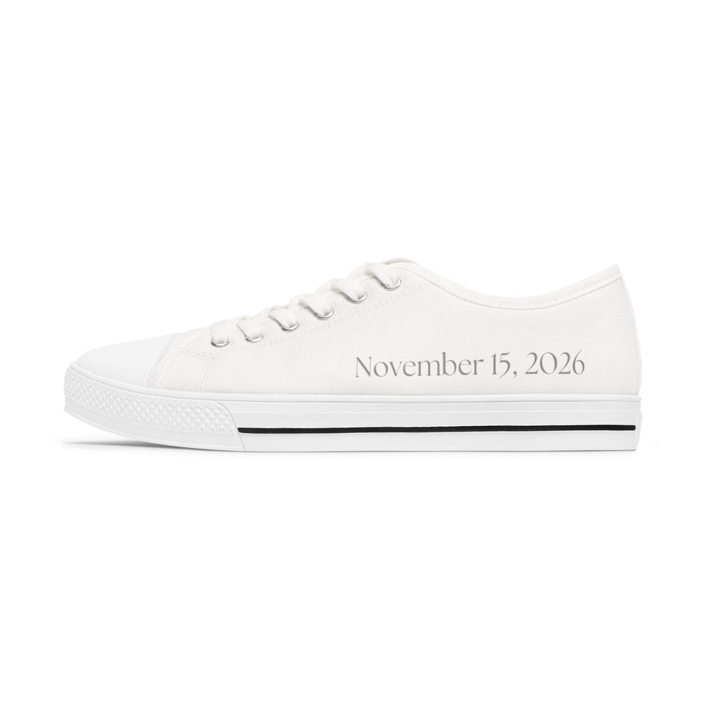 Mrs. Johnson crown design Women's Low Top Sneakers | customizable name and wedding date - Silver