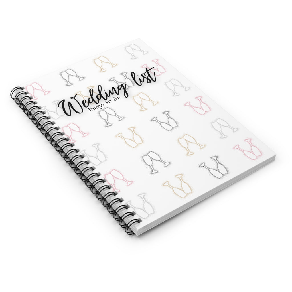 Wedding List Things to Do Spiral Notebook | Champagne Glasses - White