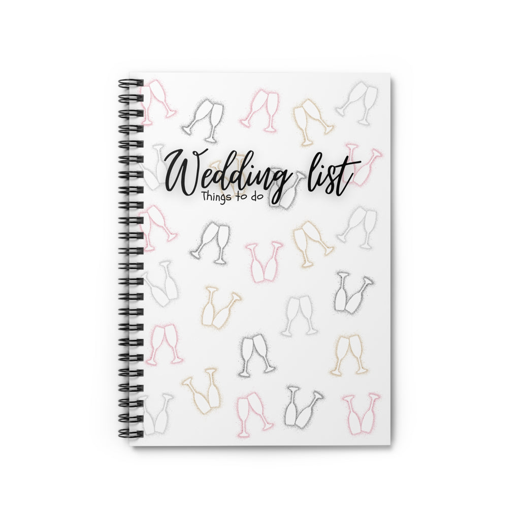 Wedding List Things To Do Spiral Notebook | Clinking Champagne Glasses - White