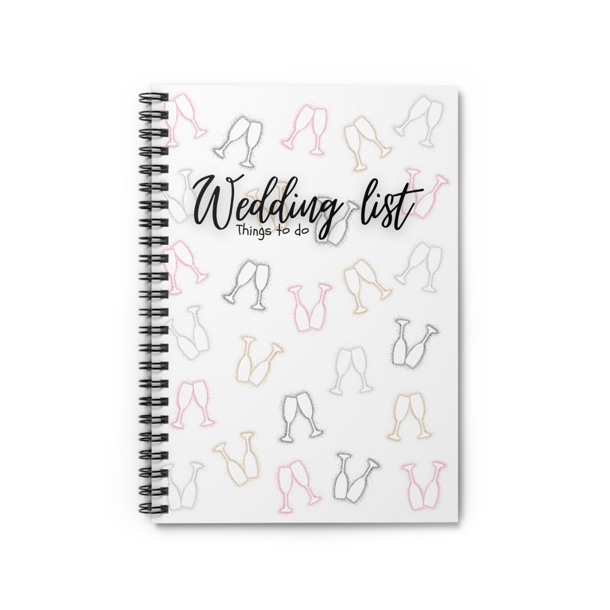 Wedding List Things To Do Spiral Notebook | Clinking Champagne Glasses - White