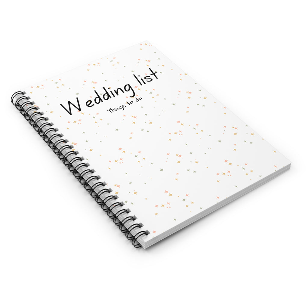 Wedding List Spiral Notebook | Ruled Planner, Things To Do - Gold, green, pink