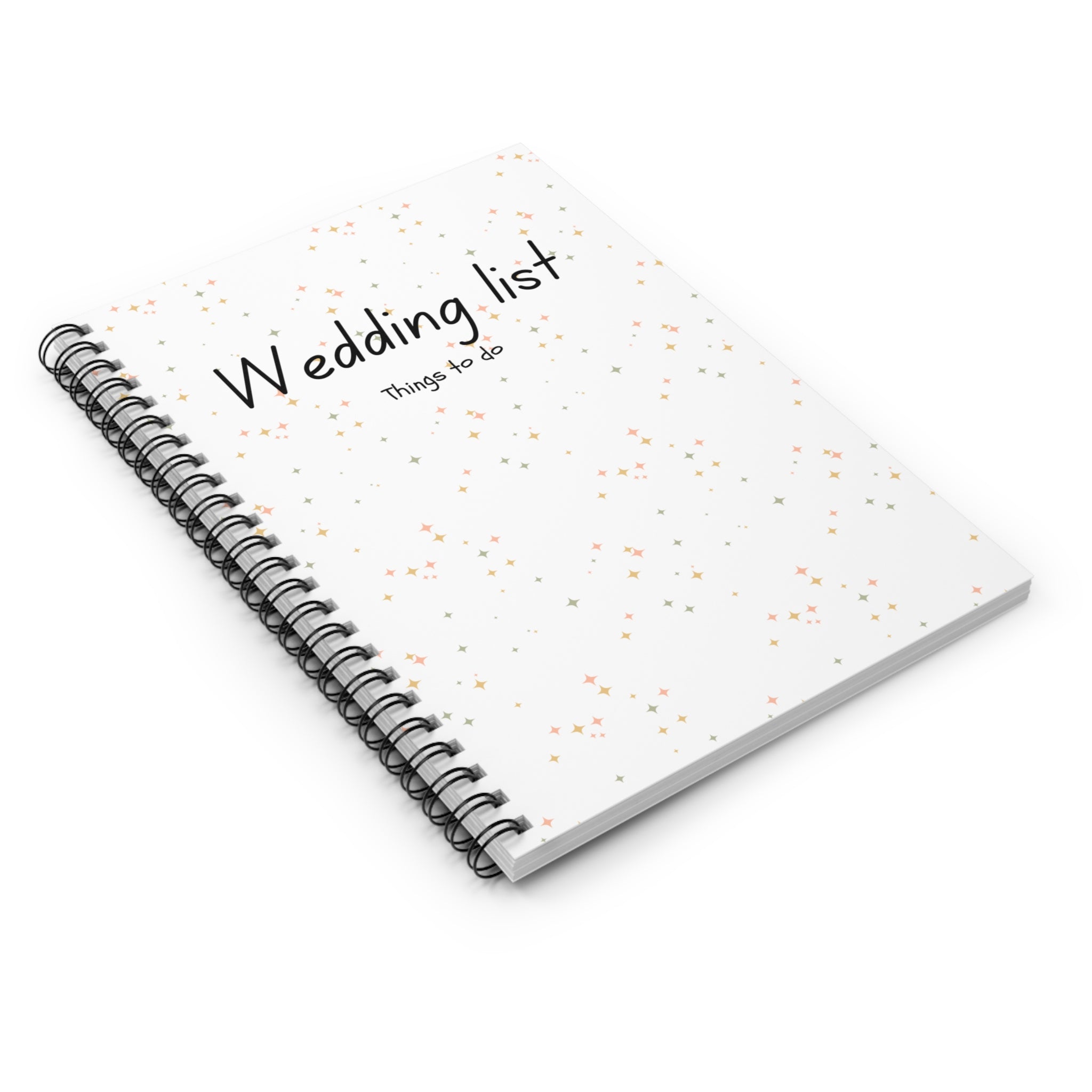 Wedding List Spiral Notebook | Ruled Planner, Things To Do - Gold, green, pink
