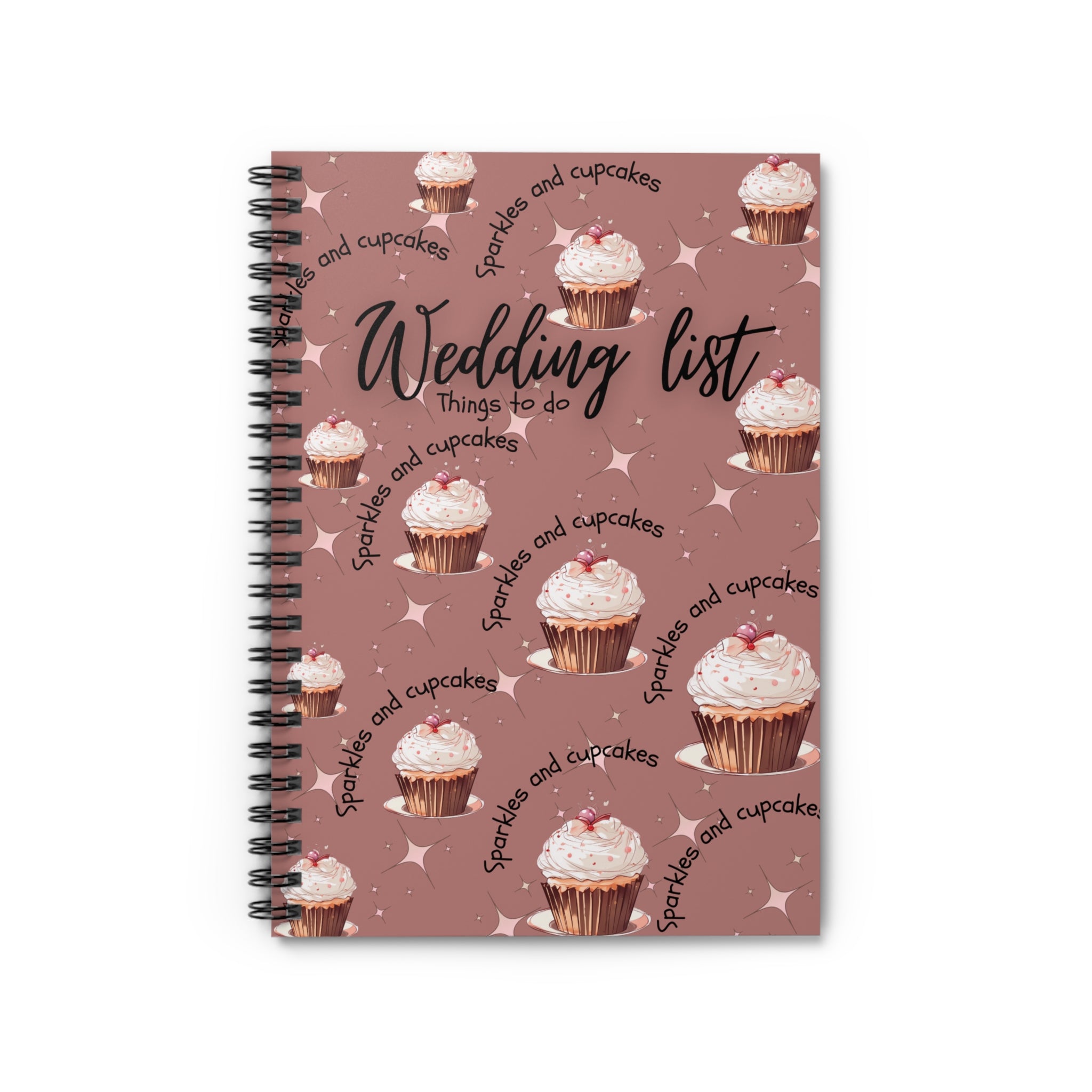 Wedding List Spiral Notebook | Wedding Checklist Sparkles and Cupcakes  - Brown