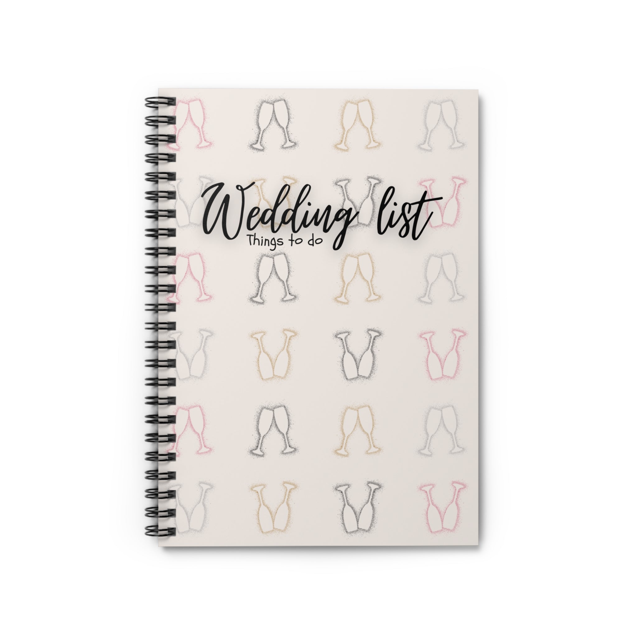 Wedding List Things to Do Spiral Notebook | Champagne Glasses - Light