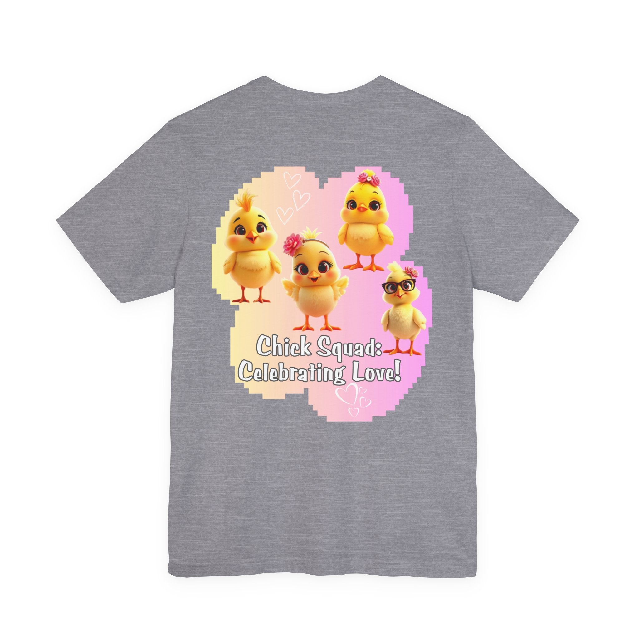 Chick Squad Celebrating Love T-Shirt | Bachelorette Party Hen Night Tee - Pink/Yellow cloud - White text