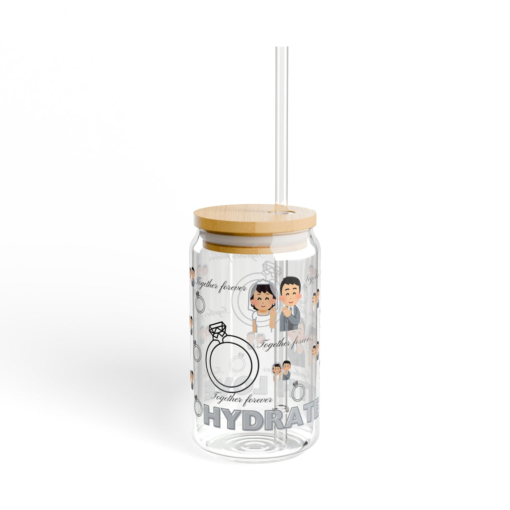 Sipper Glass 16oz – ‘Together forever' and 'Hydrate with Love' text with bride and groom design