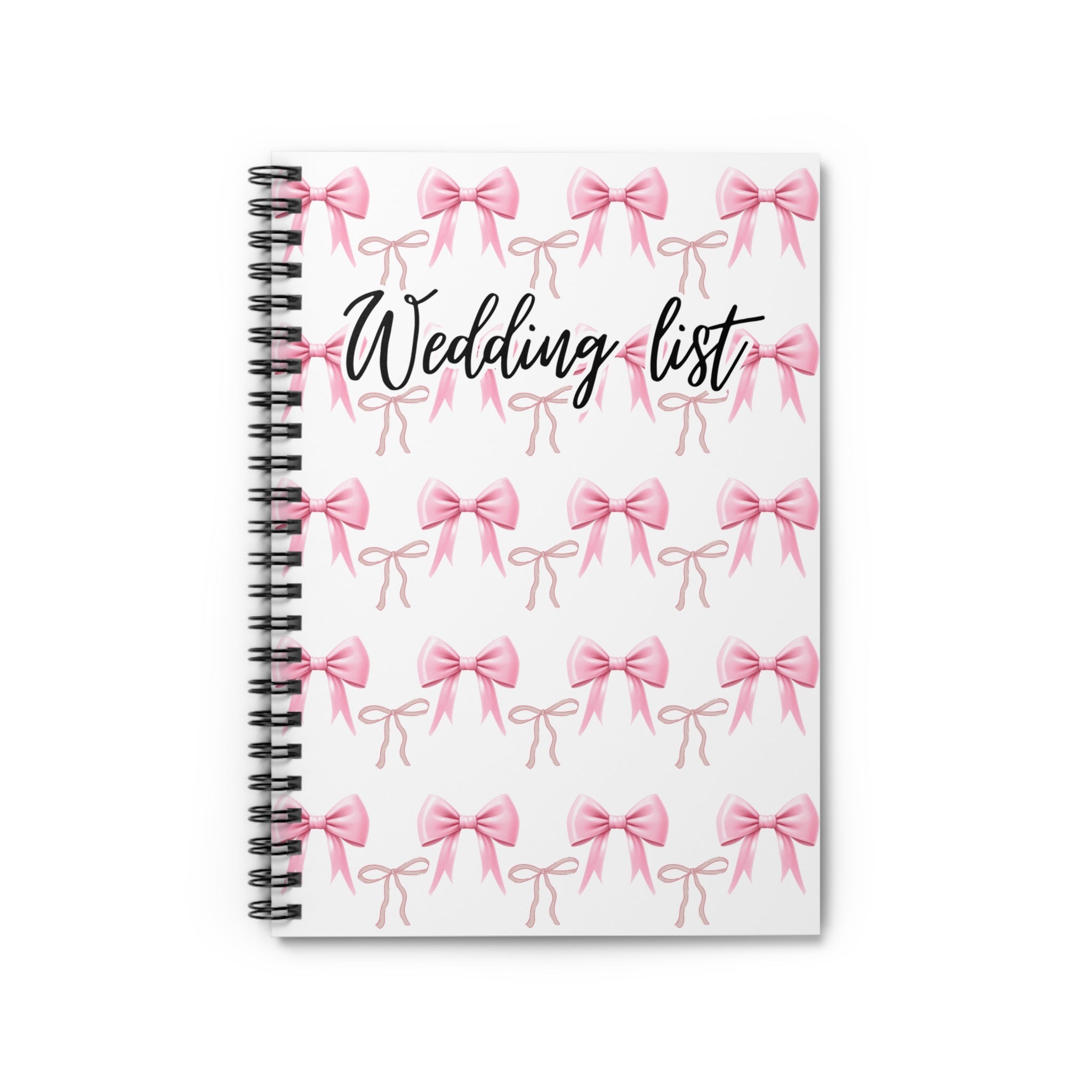 Wedding List Spiral Notebook | Ruled Notebook, Pink Bows Pattern – White/pink