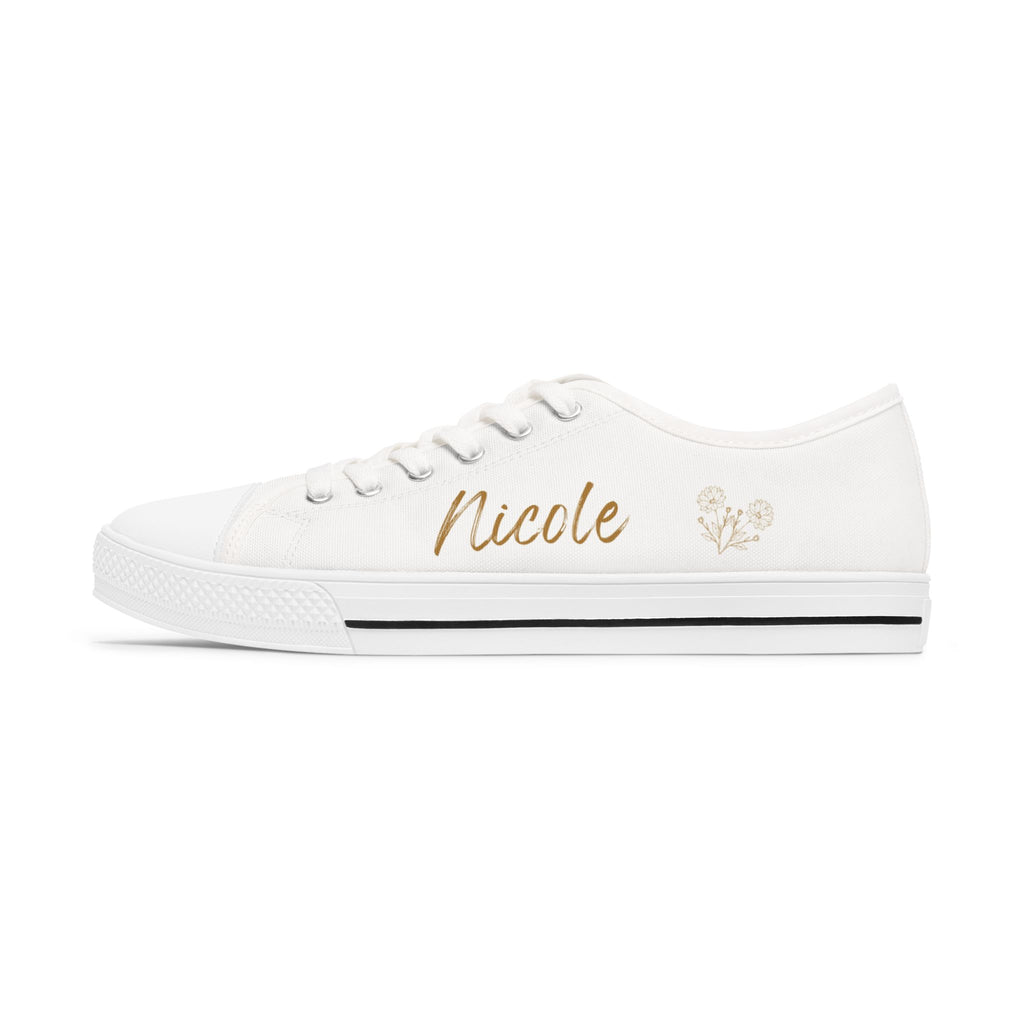 Personalized Bridesmaid Low Top Sneakers | Custom Name & Wildflower Design – Gold