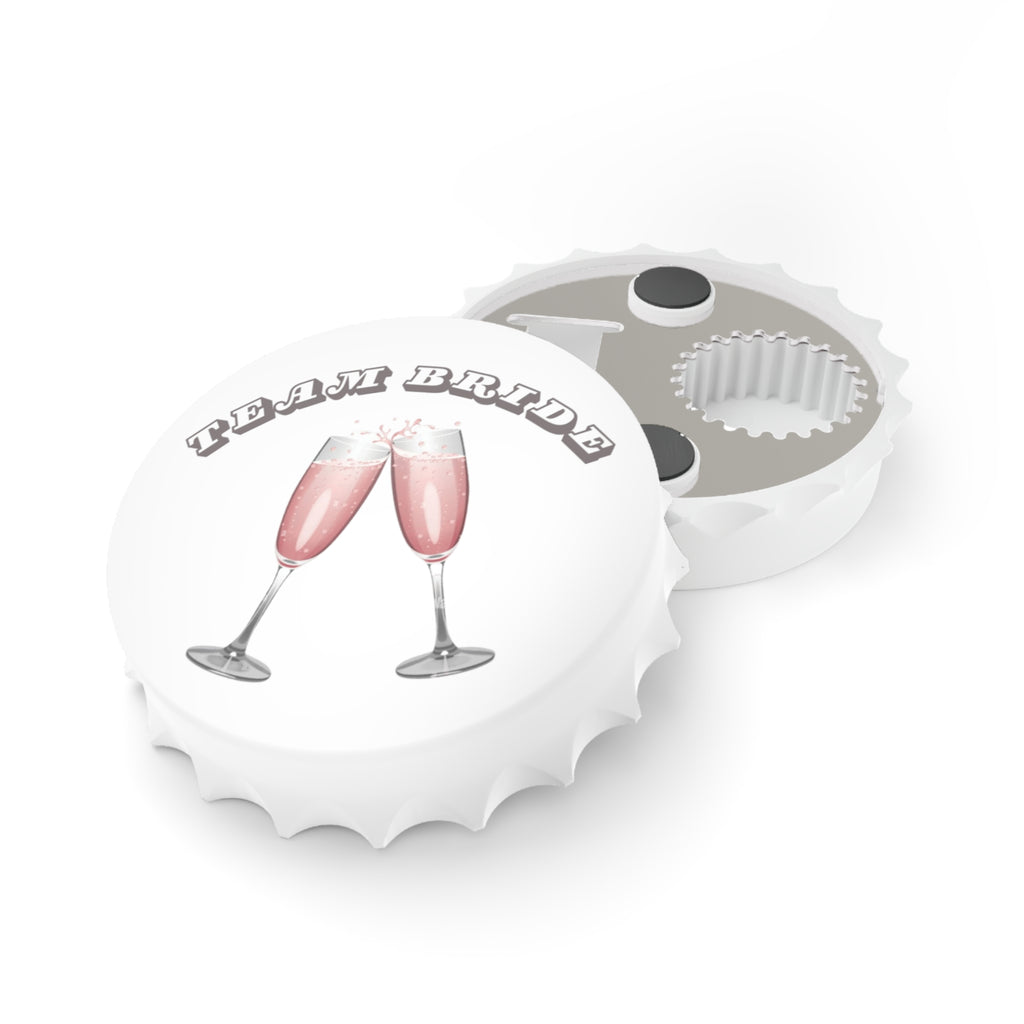 Team Bride Magnetic Bottle Opener | Clinking Champagne Glasses - Pink/Grey