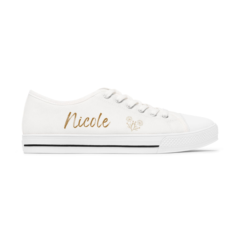 Personalized Bridesmaid Low Top Sneakers | Custom Name & Wildflower Design – Gold