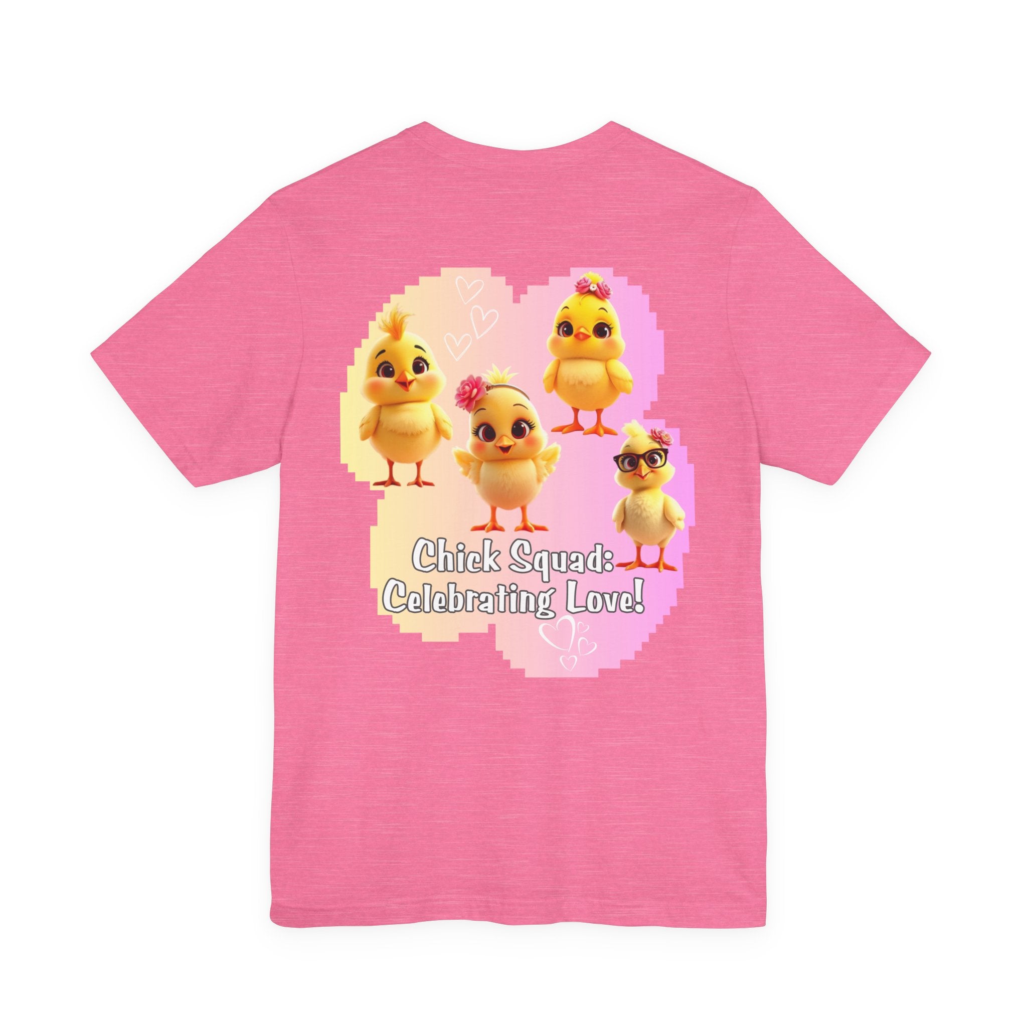 Chick Squad Celebrating Love T-Shirt | Bachelorette Party Hen Night Tee - Pink/Yellow cloud - White text