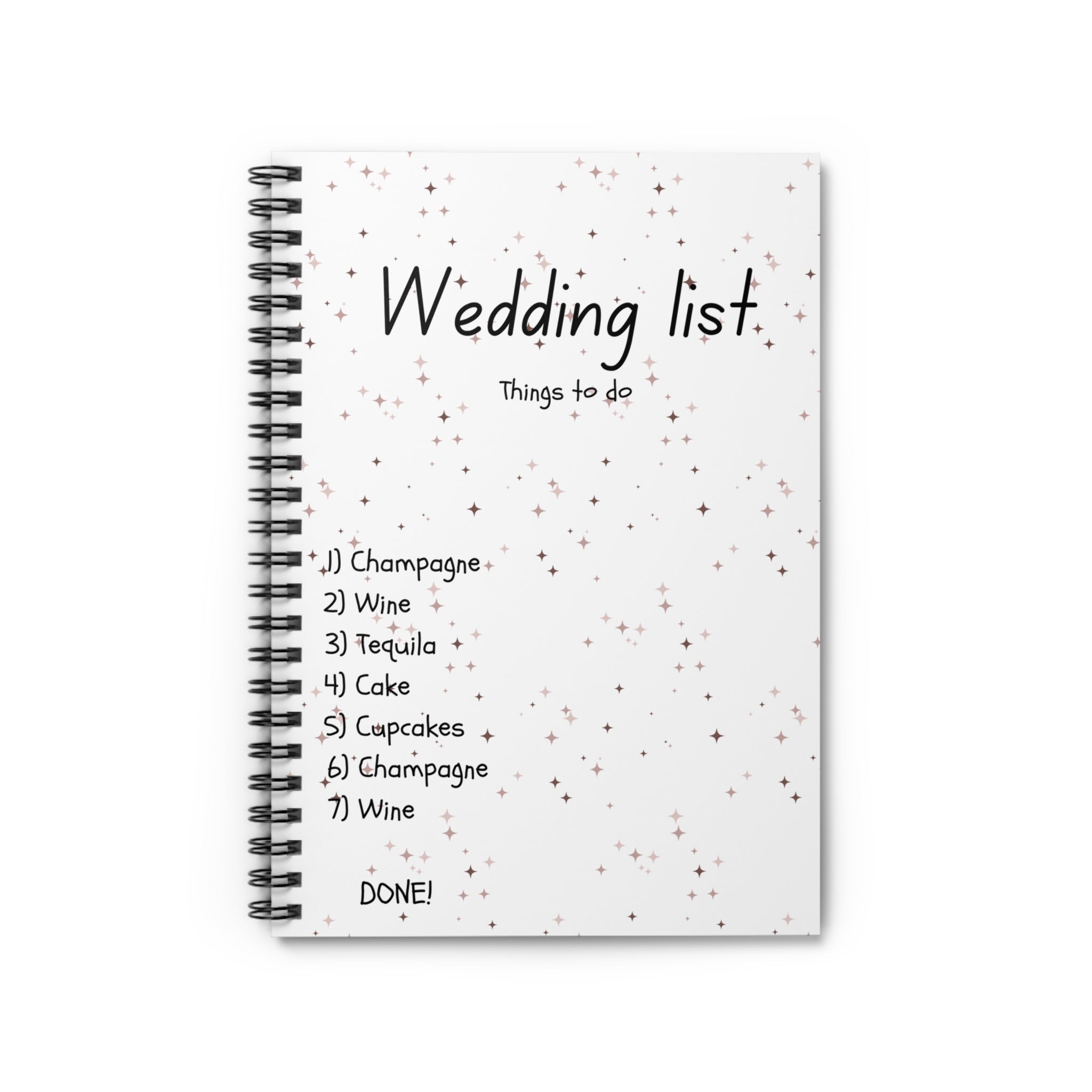 Wedding List Spiral Notebook | Ruled Planner, Things To Do with checklist - Brown Confetti