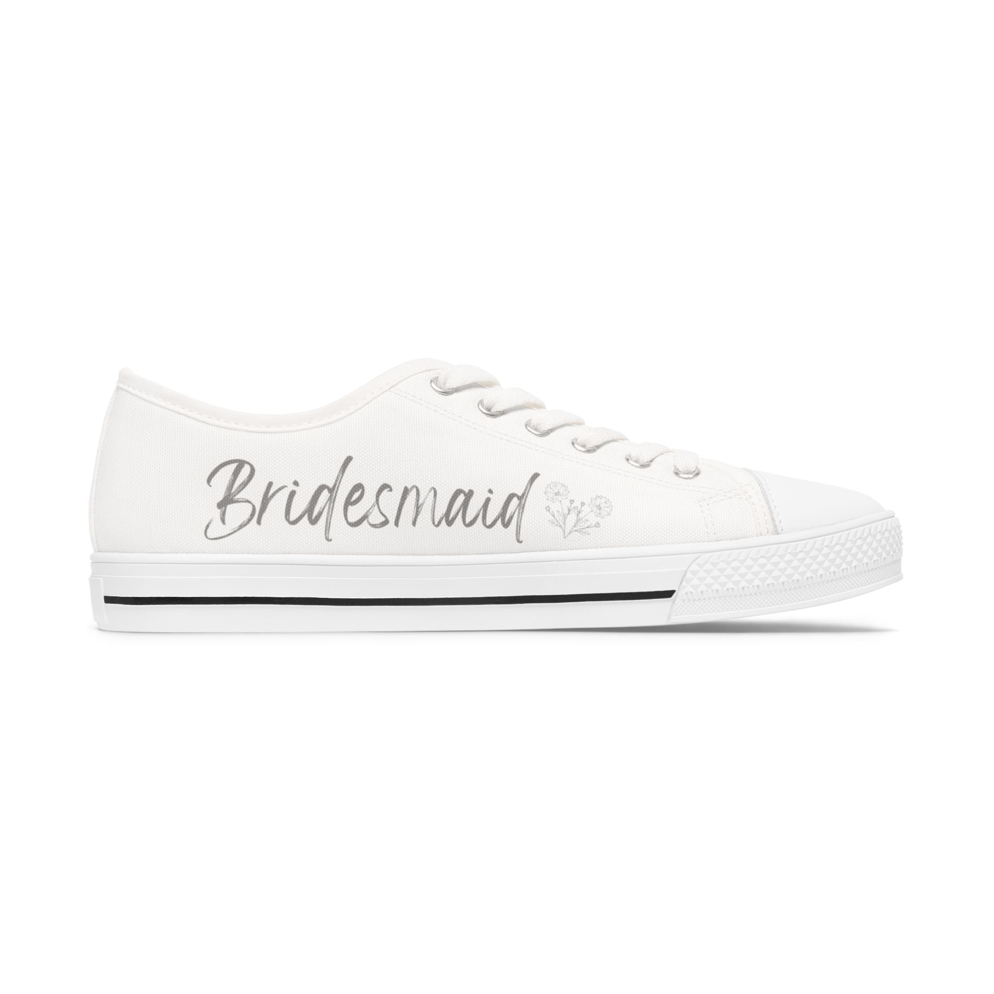 Personalized Bridesmaid Low Top Sneakers | Custom Name & Wildflower Design – Silver