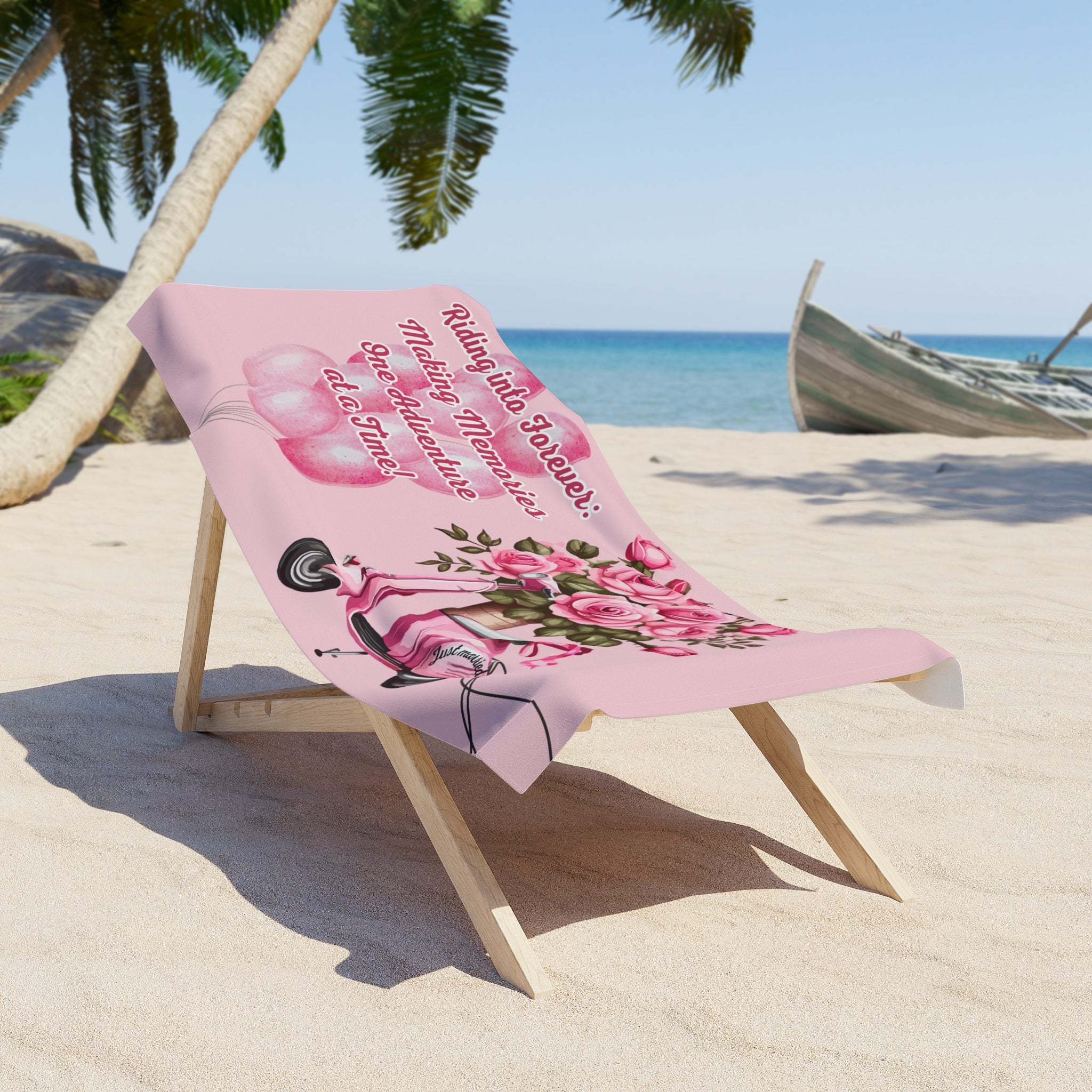 Beach Towel | Just married - 'Riding into forever: Making memories one adventure at a time' - Pink