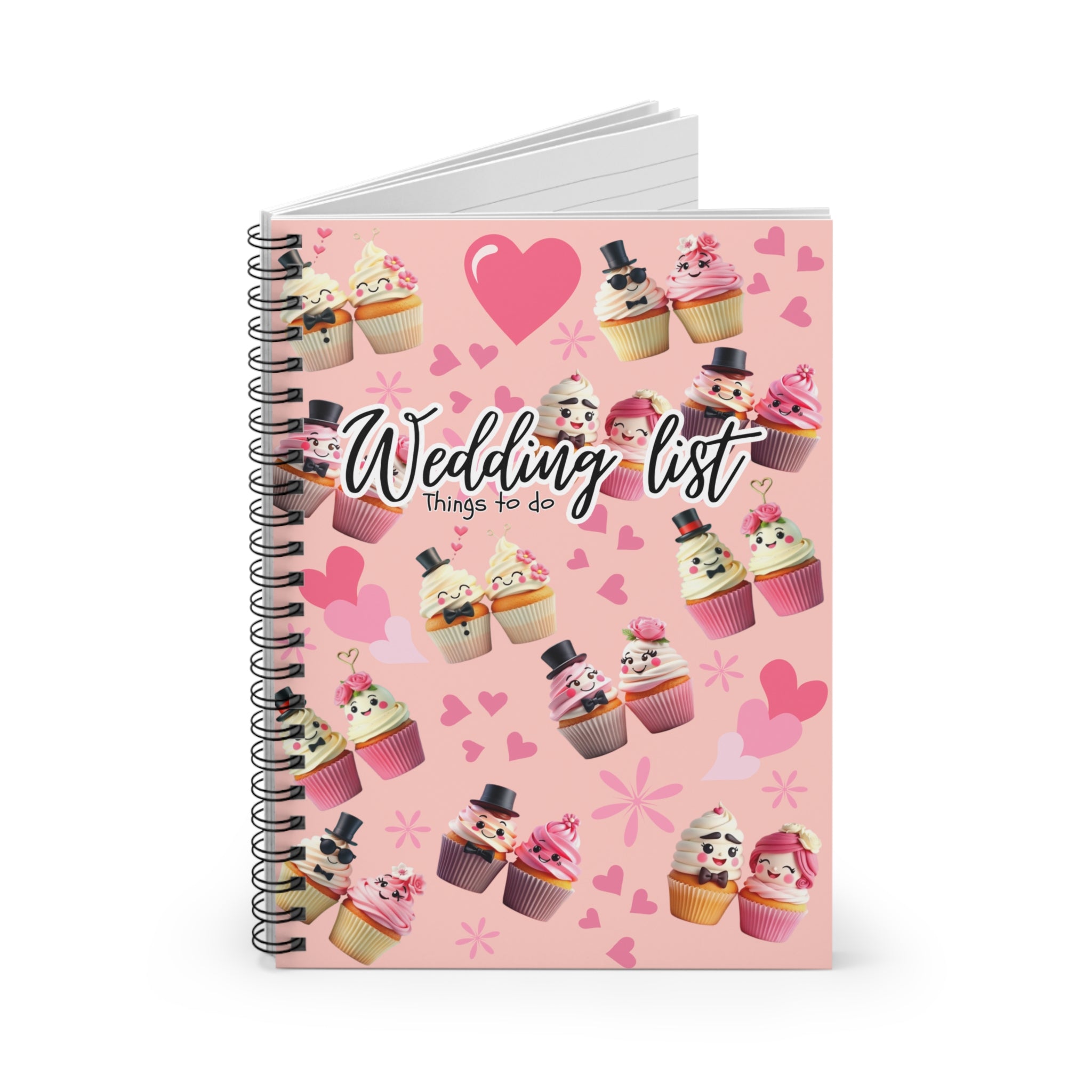 Wedding List Things to Do Spiral Notebook | Cupcake Hearts design - Light Pink