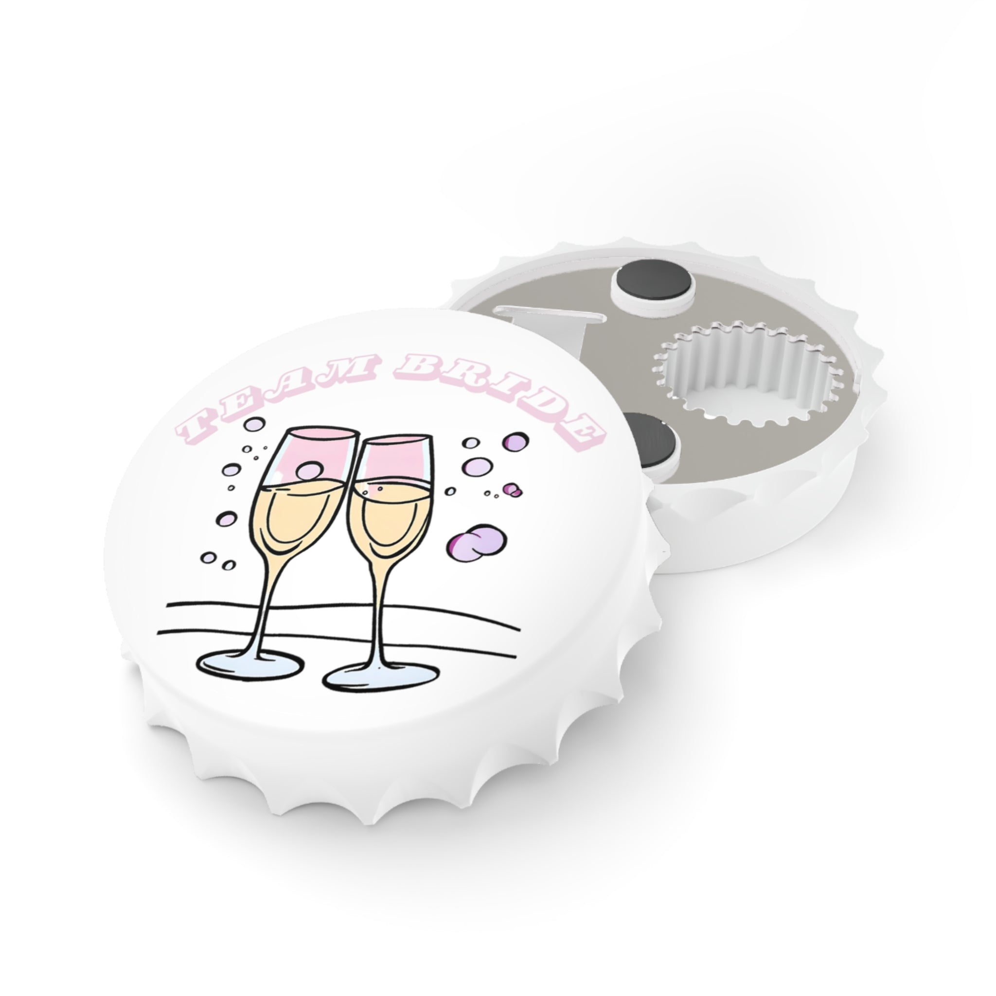 Team Bride Magnetic Bottle Opener | Clinking Champagne Glasses - Pink