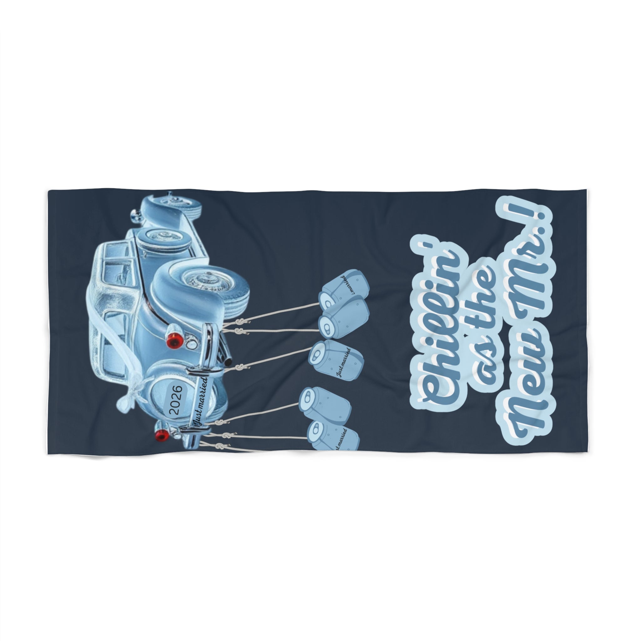 Beach Towel | Just married - Chillin' as the new Mr. - Cans (Vertical)