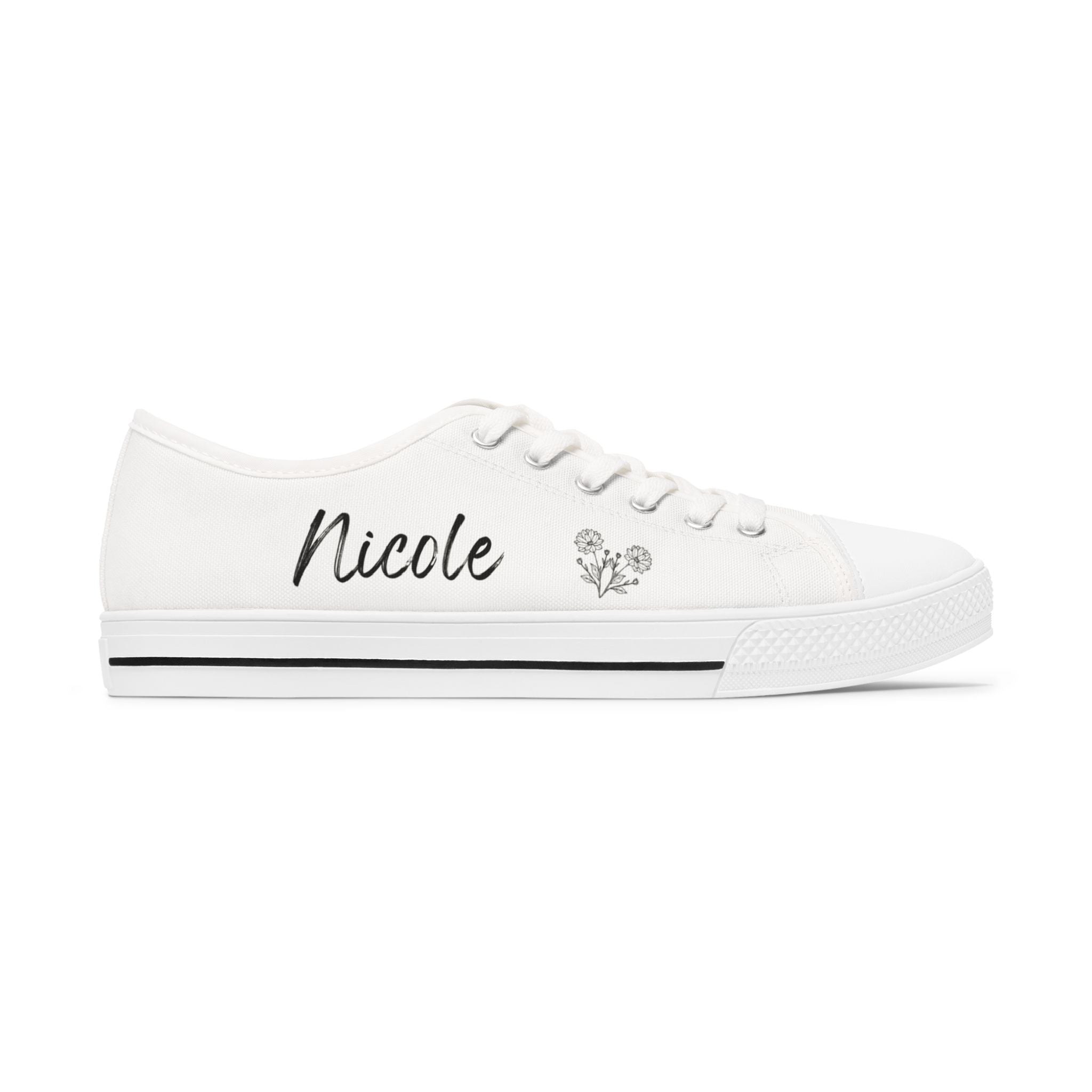 Personalized Bridesmaid Low Top Sneakers | Custom Name & Wildflower Design - Black