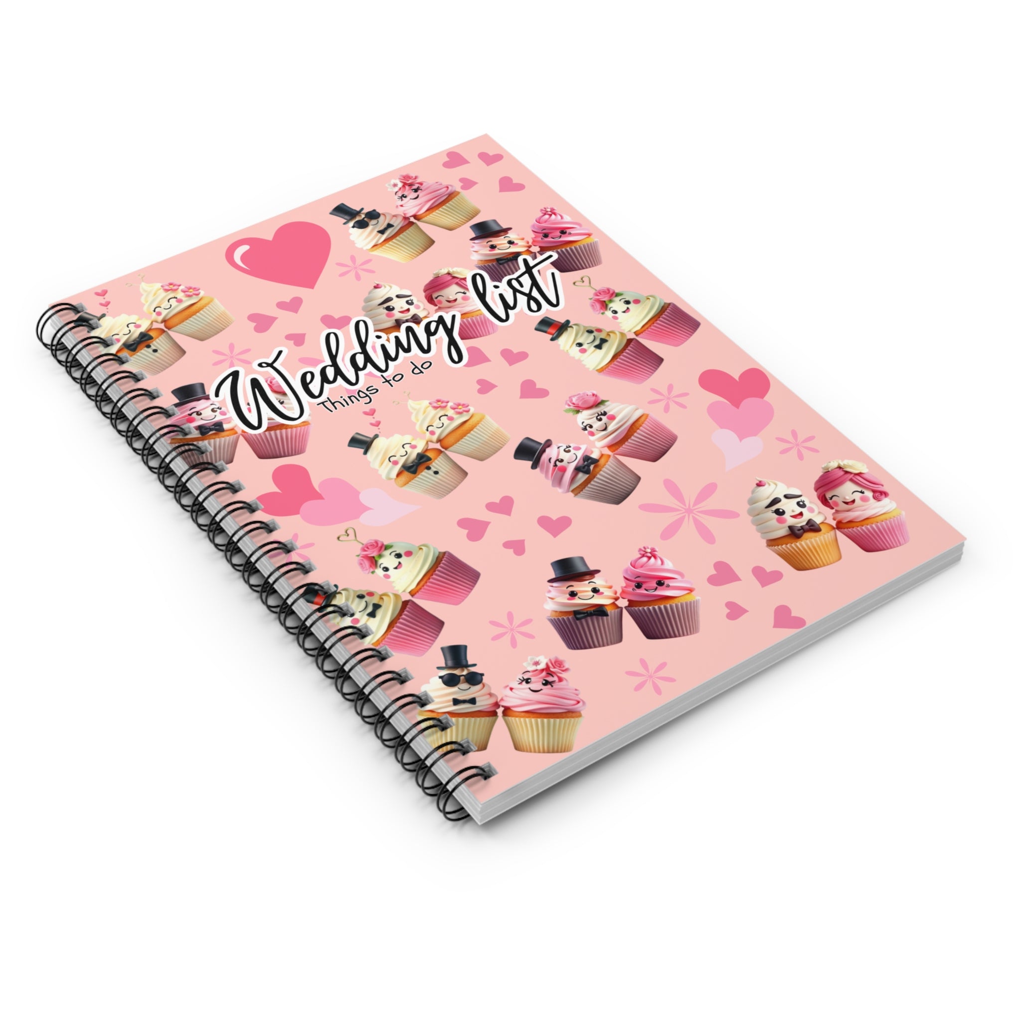 Wedding List Things to Do Spiral Notebook | Cupcake Hearts design - Light Pink