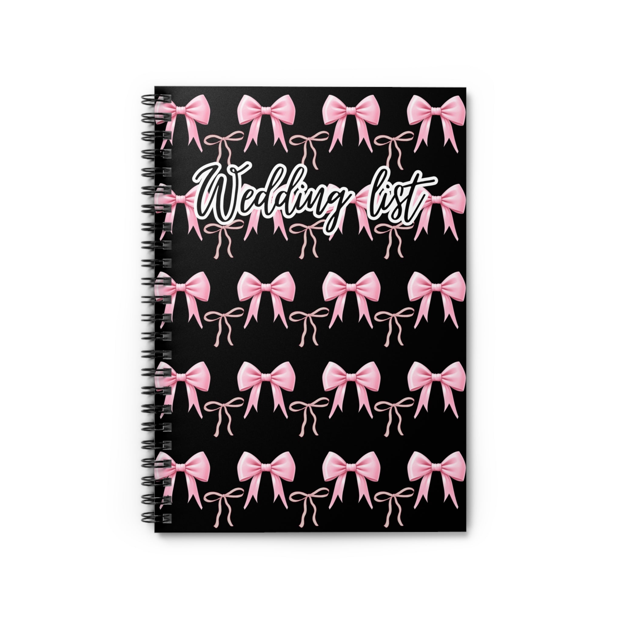 Wedding List Spiral Notebook | Ruled Notebook, Pink Bows Pattern – Black