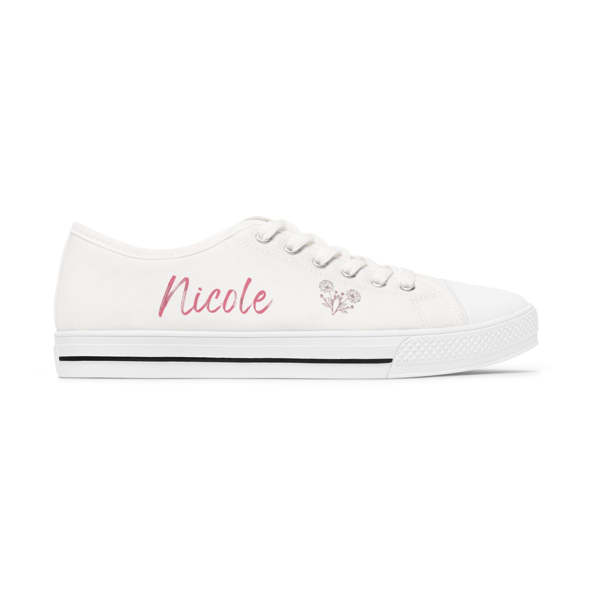 Personalized Bridesmaid Low Top Sneakers | Custom Name & Wildflower Design – Pink