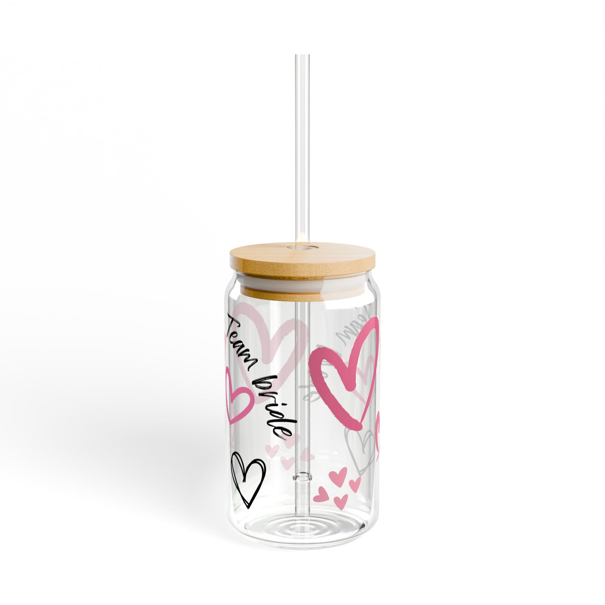 Sipper Glass 16oz - 'Team bride' text with heart design
