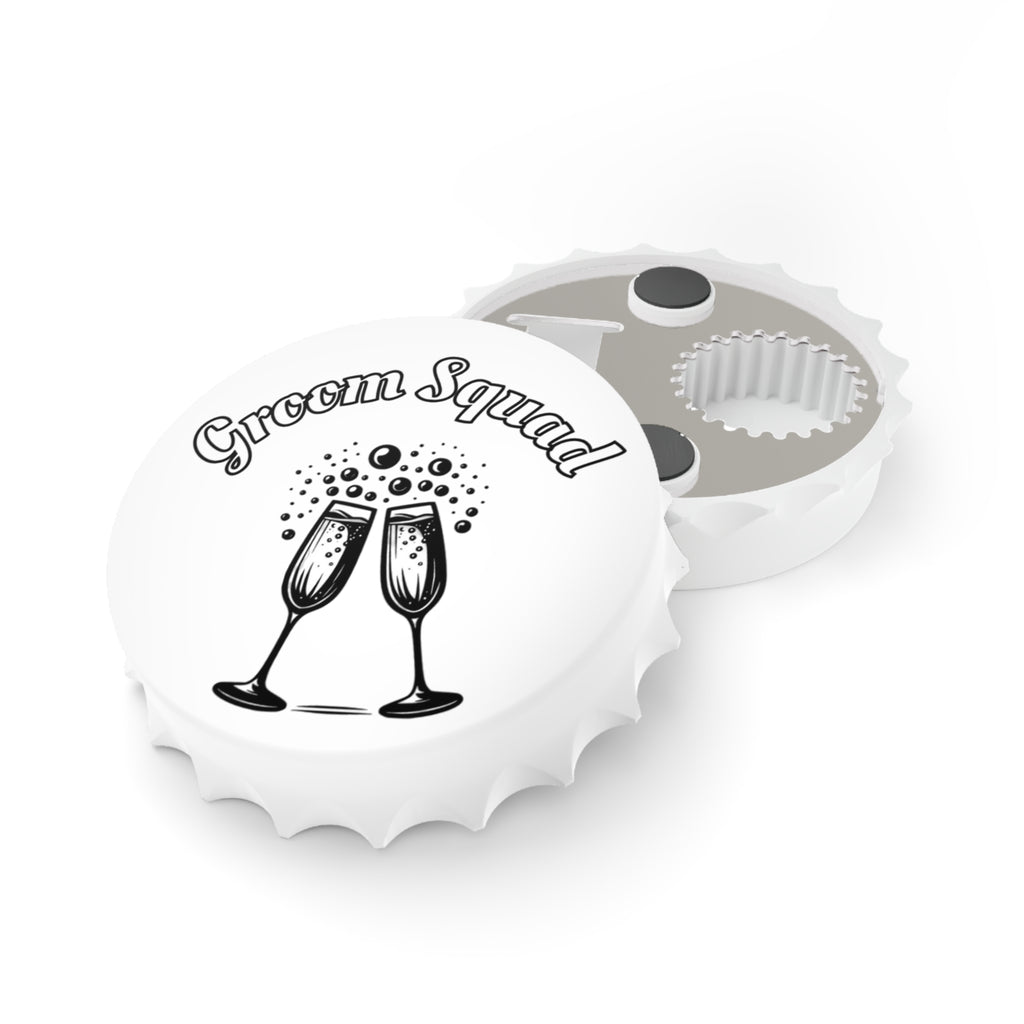 Groom Squad Magnetic Bottle Opener — Clinking Champagne Glasses