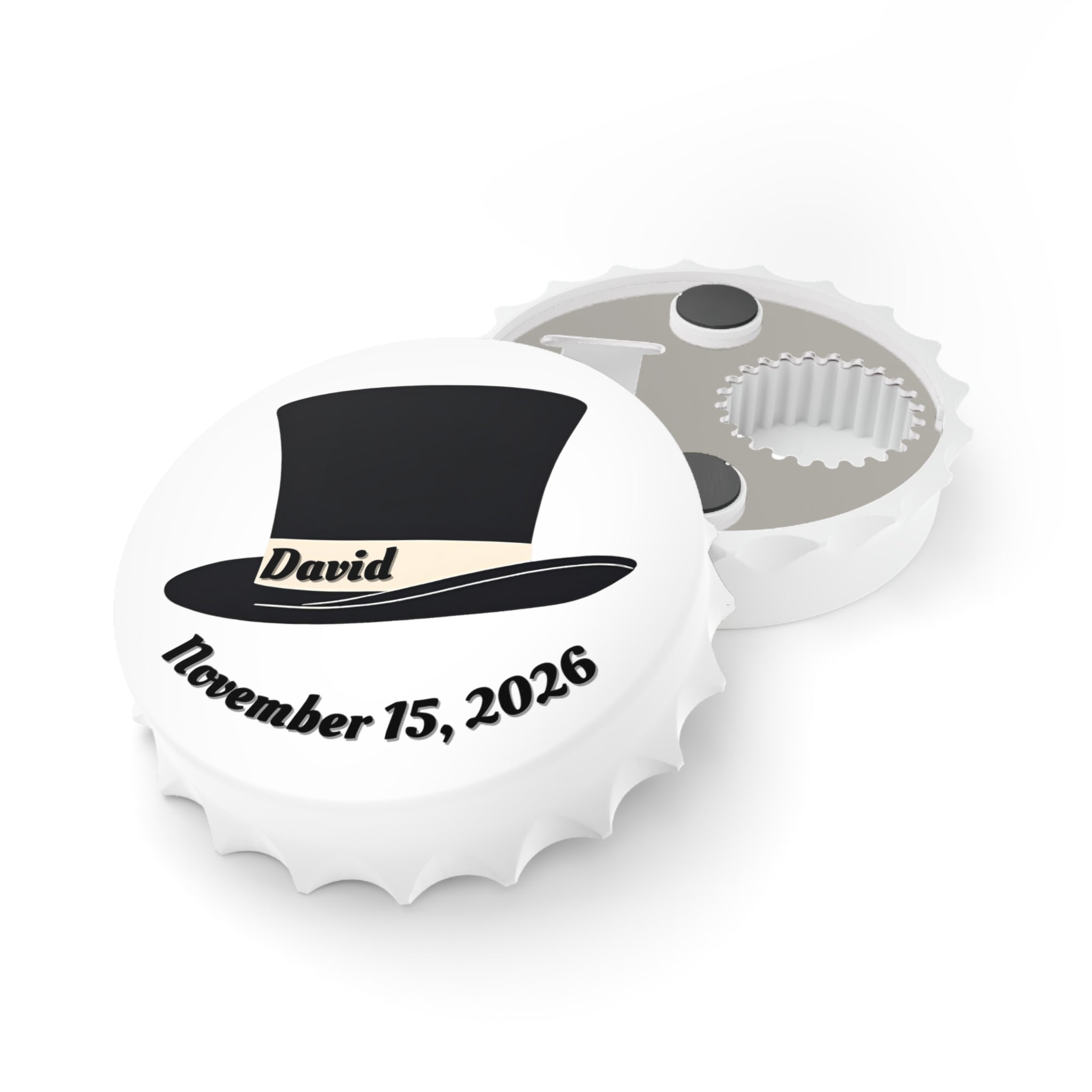 NAME Top Hat Magnetic Bottle Opener — Customizable Name and Wedding Date