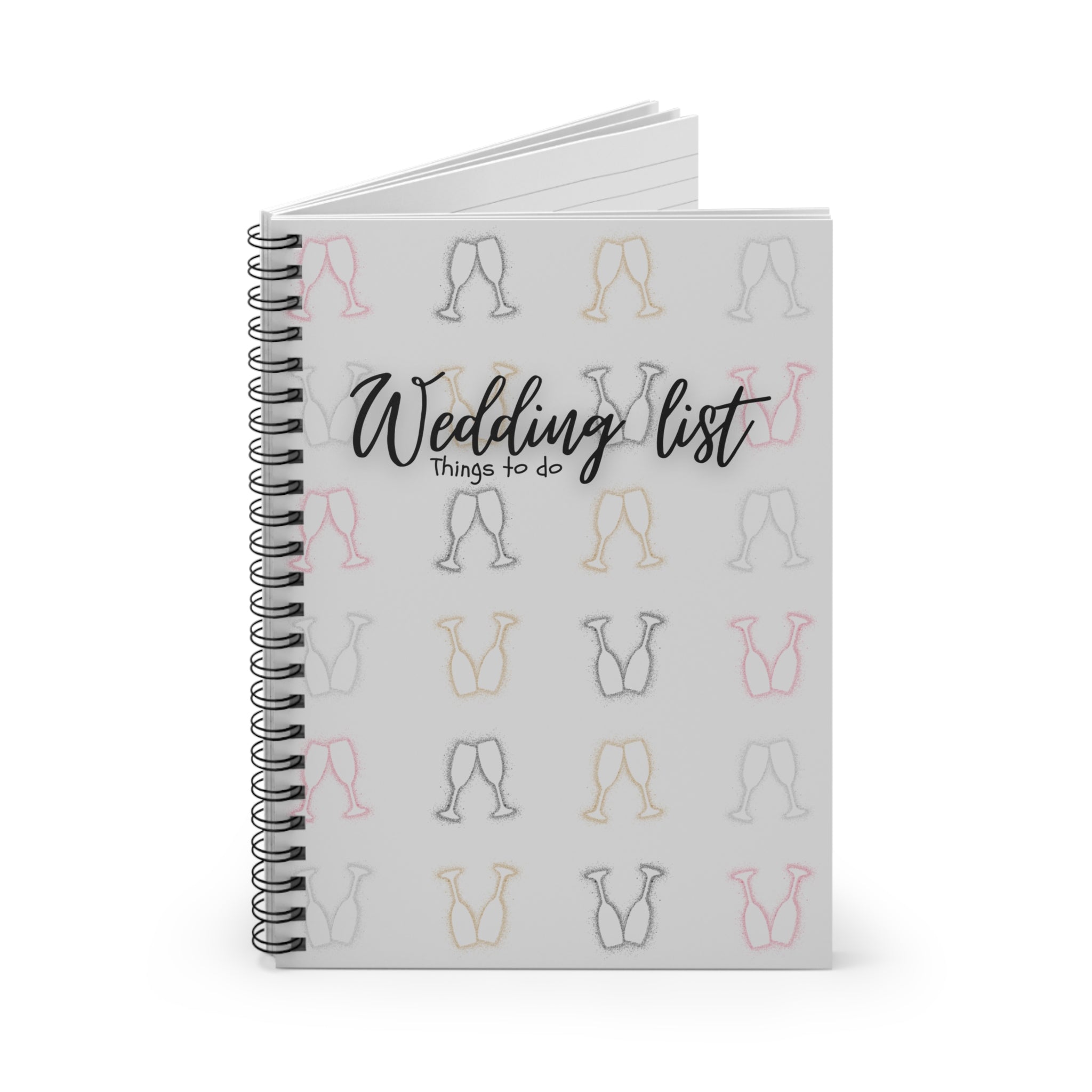 Wedding List Things to Do Spiral Notebook | Champagne Glasses - Grey