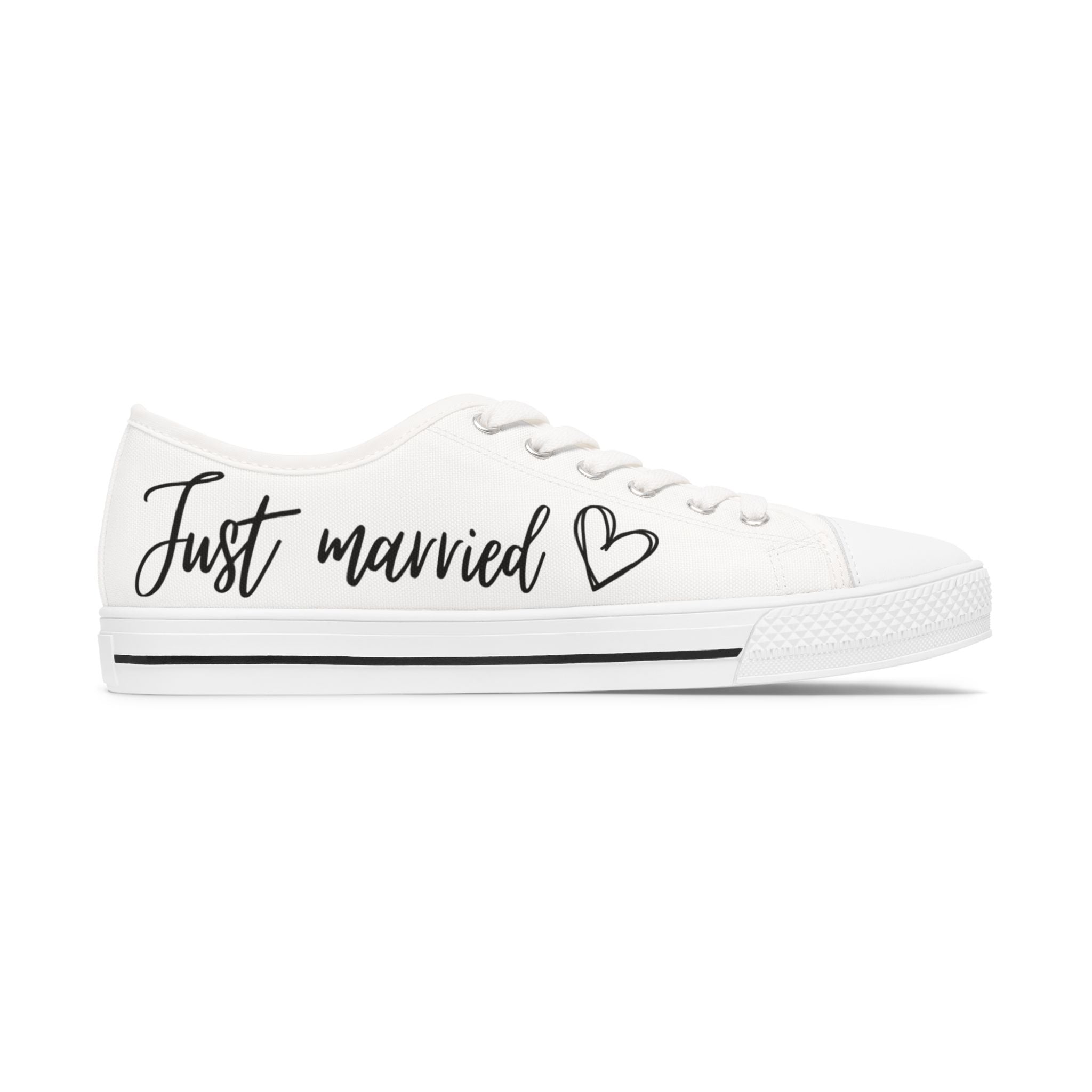 Just Married heart design Women's Low Top Sneakers | customizable wedding date