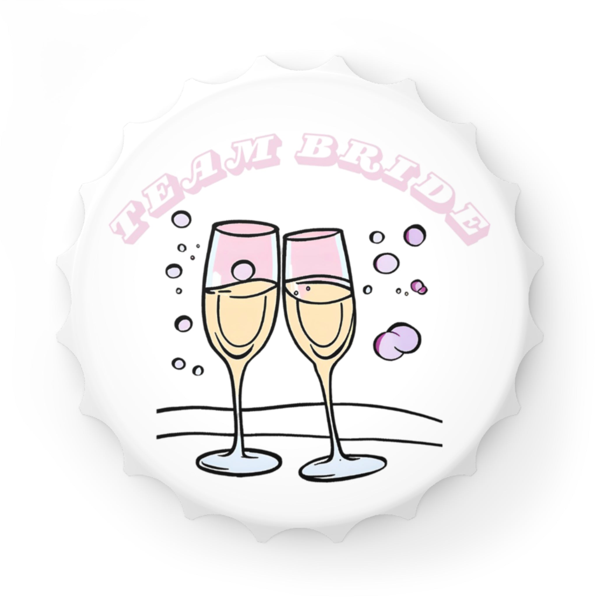 Team Bride Magnetic Bottle Opener | Clinking Champagne Glasses - Pink