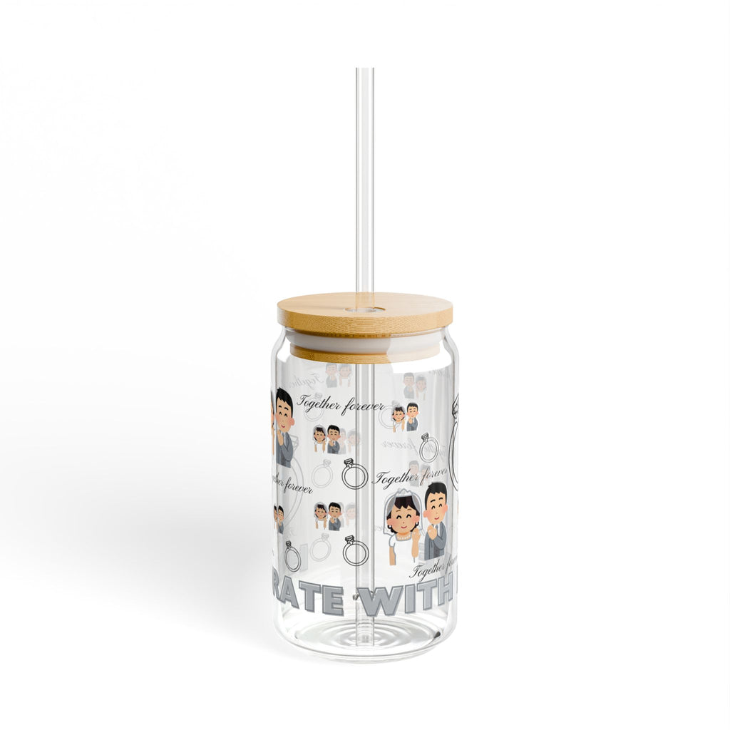 Sipper Glass 16oz – ‘Together forever' and 'Hydrate with Love' text with bride and groom design
