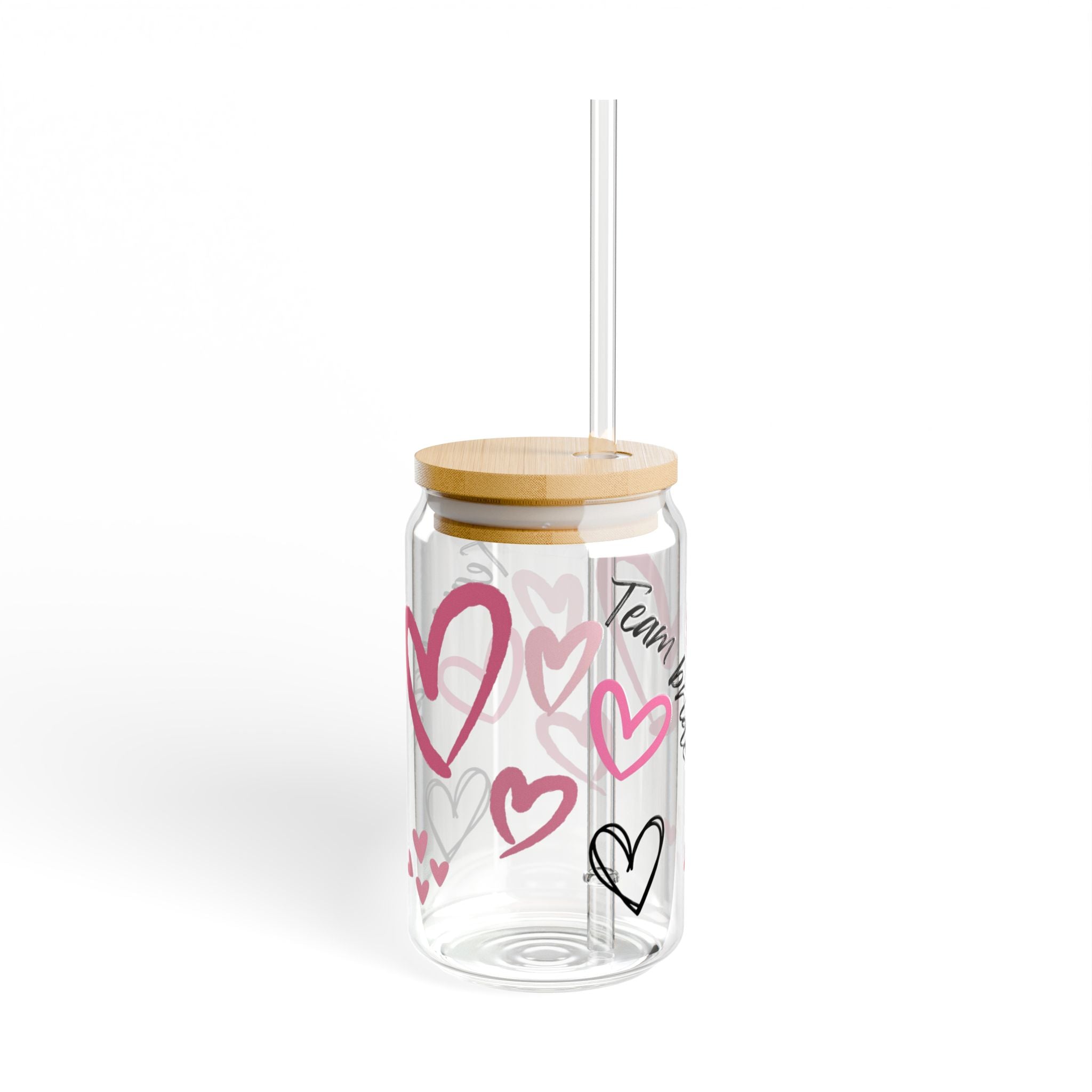 Sipper Glass 16oz - 'Team bride' text with heart design