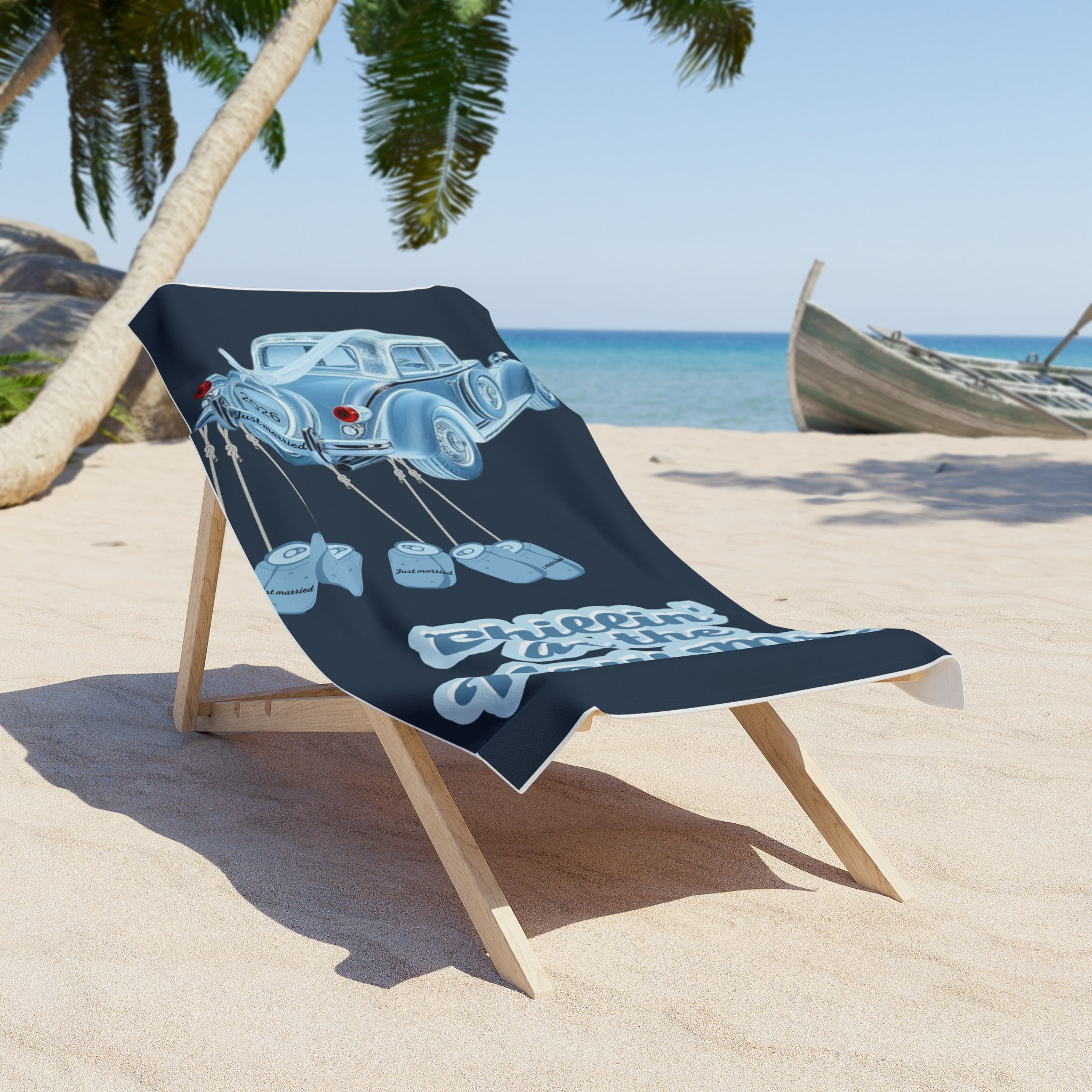 Beach Towel | Just married - Chillin' as the new Mr. - Cans (Vertical)