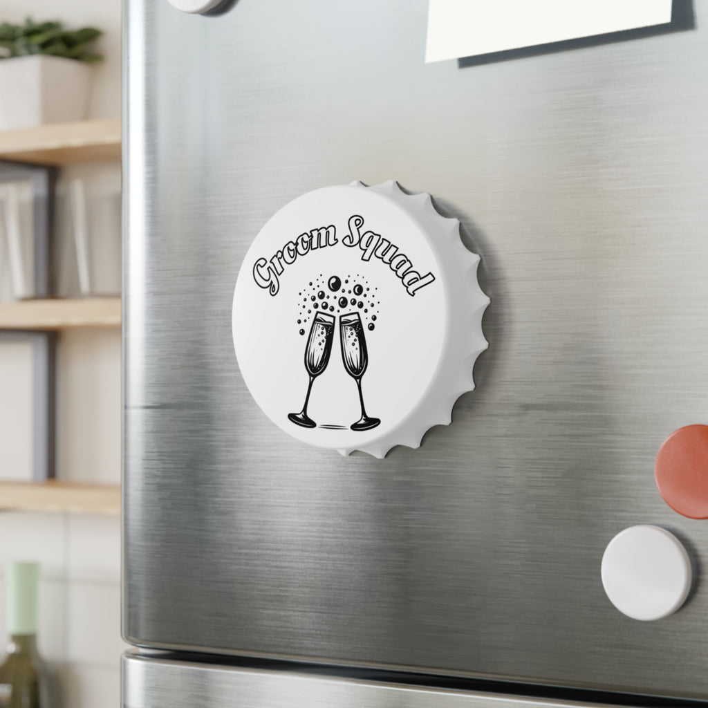Groom Squad Magnetic Bottle Opener — Clinking Champagne Glasses