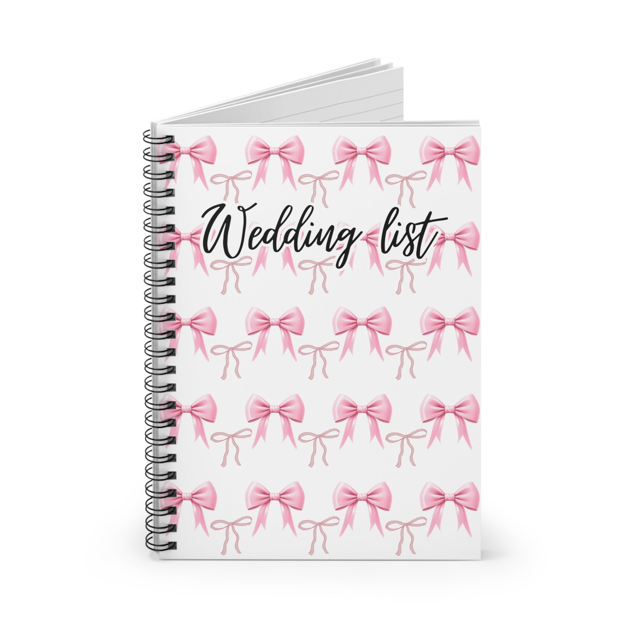 Wedding List Spiral Notebook | Ruled Notebook, Pink Bows Pattern – White/pink