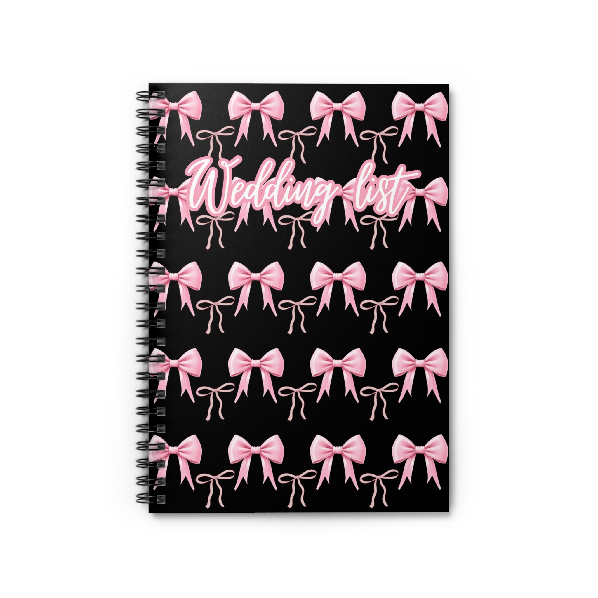 Wedding List Spiral Notebook | Ruled Notebook, Pink Bows Pattern – Black/pink