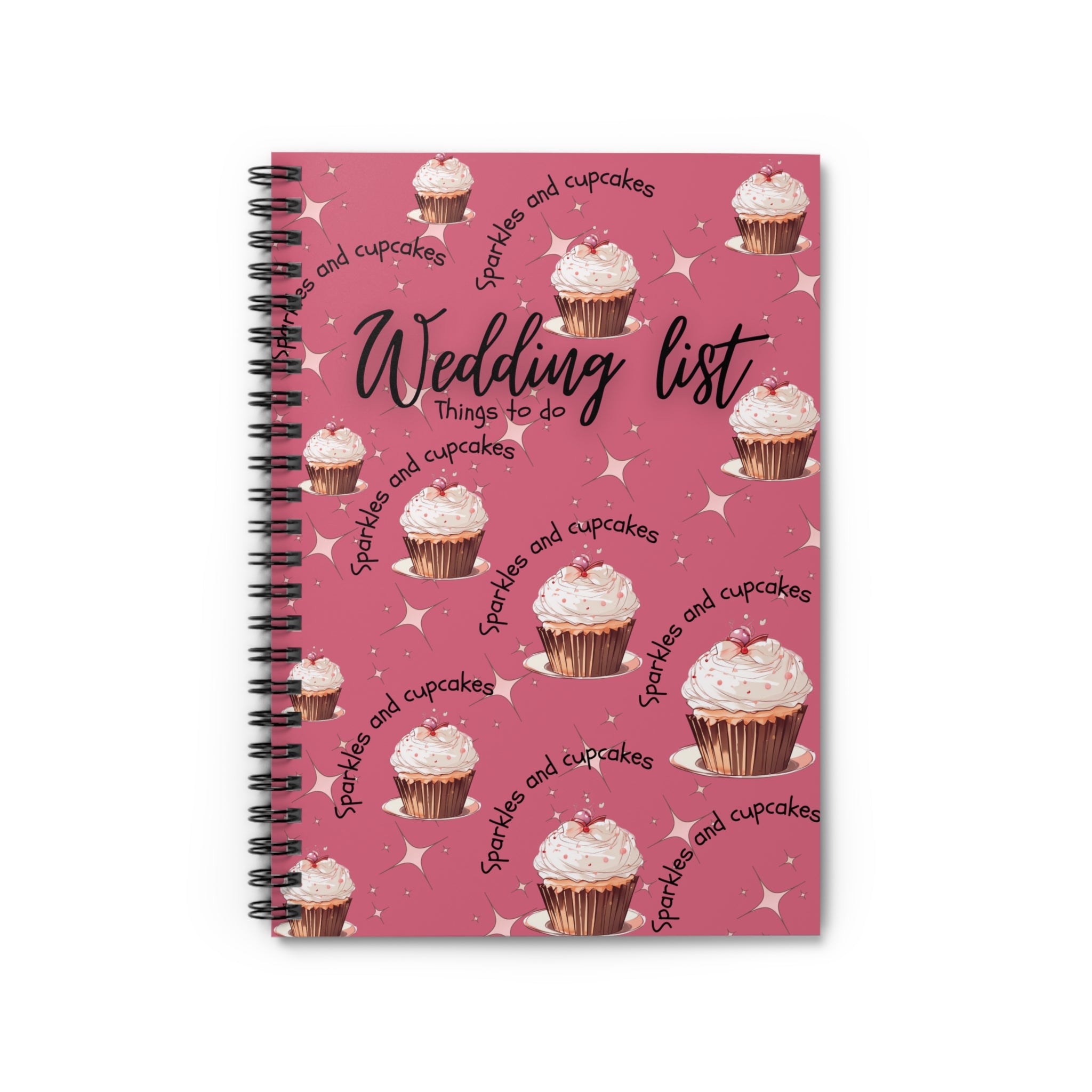 Wedding List Spiral Notebook | Wedding Checklist Sparkles and Cupcakes  - Pink