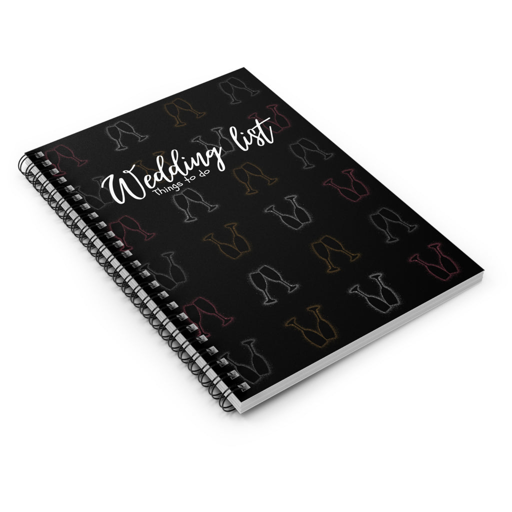 Wedding List Things to Do Spiral Notebook | Champagne Glasses - Black