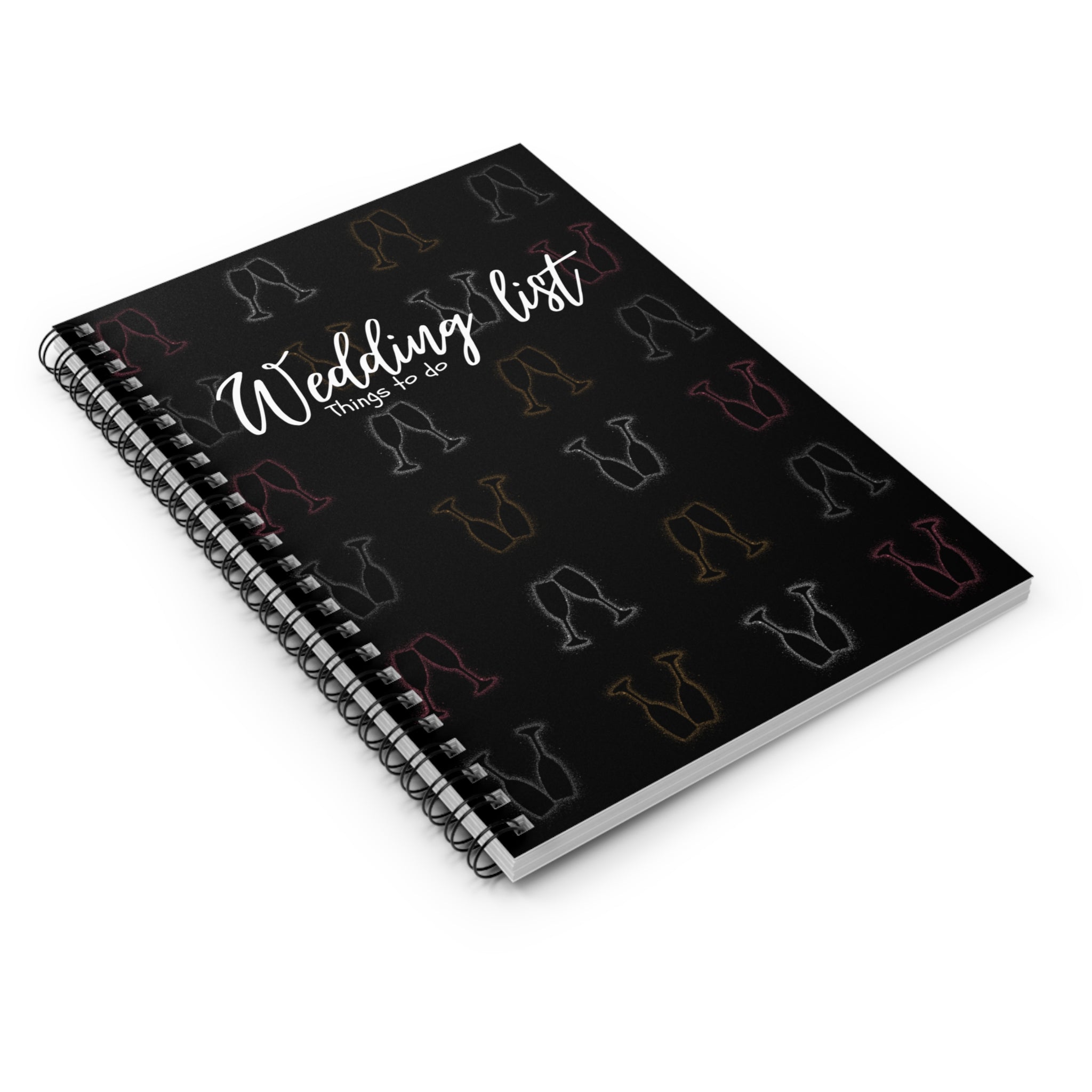 Wedding List Things to Do Spiral Notebook | Champagne Glasses - Black