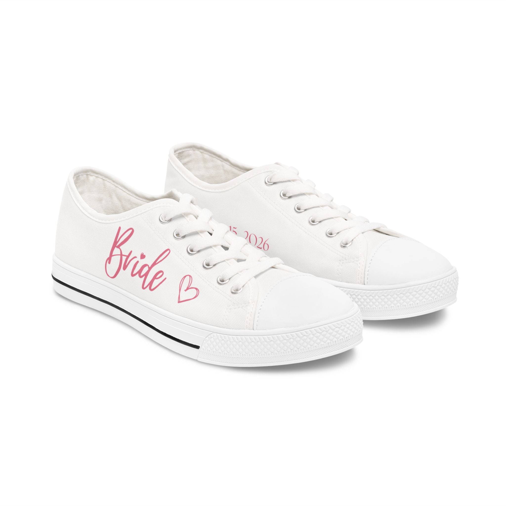 Bride heart design Women's Low Top Sneakers | customizable wedding date - Pink